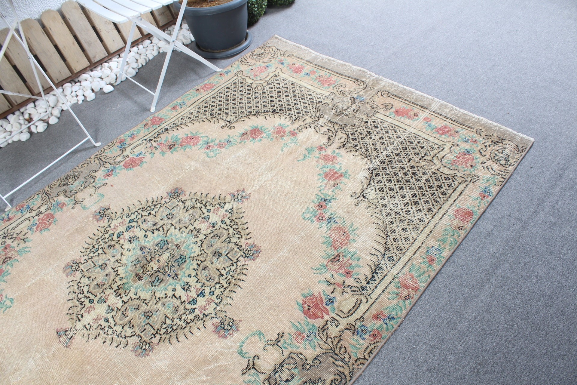 Wool Rug, Beige Home Decor Rug, Dorm Rug, Vintage Rugs, Turkish Rug, Salon Rugs, Dining Room Rug, 4.8x8.6 ft Large Rug