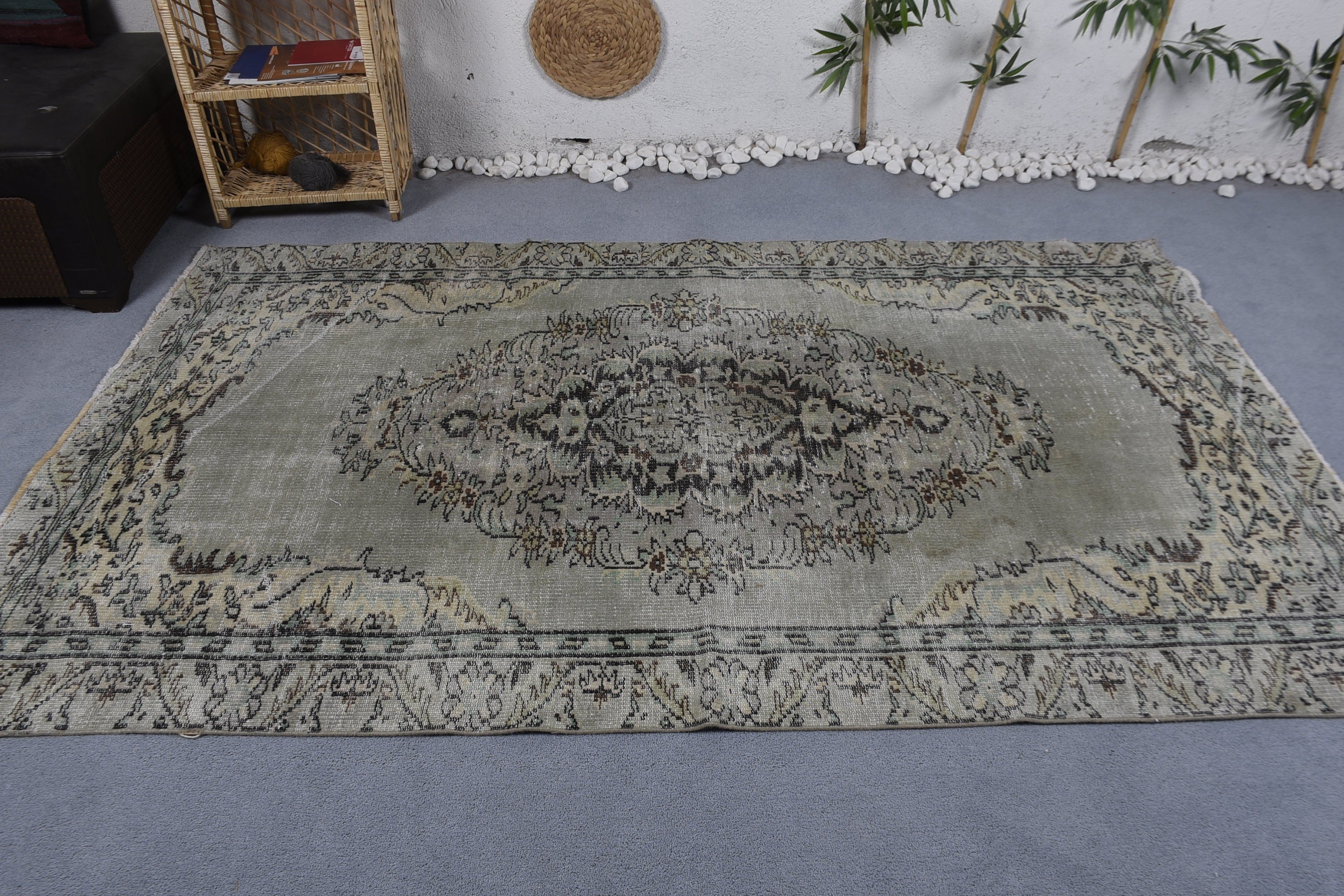 Mutfak Halısı, Oturma Odası Halısı, Yeşil Anadolu Halısı, 5x8,3 ft Büyük Halı, Fas Halısı, Vintage Halı, Türk Halısı, Yemek Odası Halısı, Yer Halısı