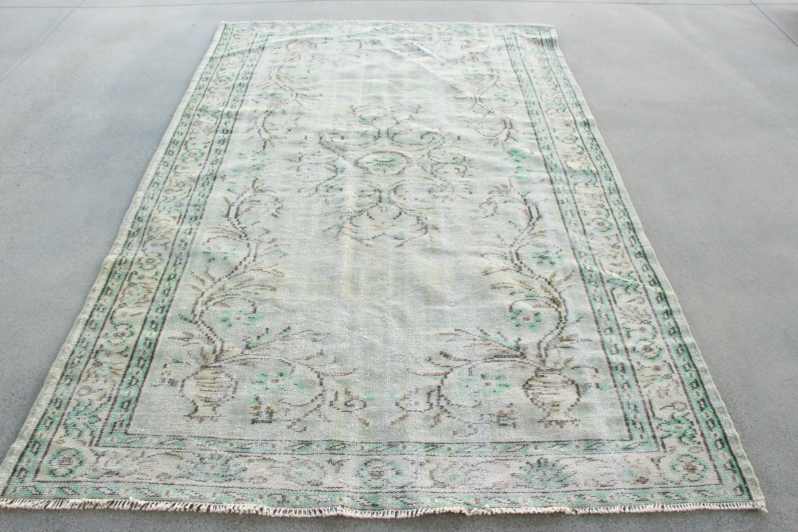 Yeşil 5.4x8.3 ft Büyük Halı, Büyük Vintage Halılar, Modern Halılar, Yemek Odası Halısı, Türk Halıları, Vintage Halı, Geometrik Halılar