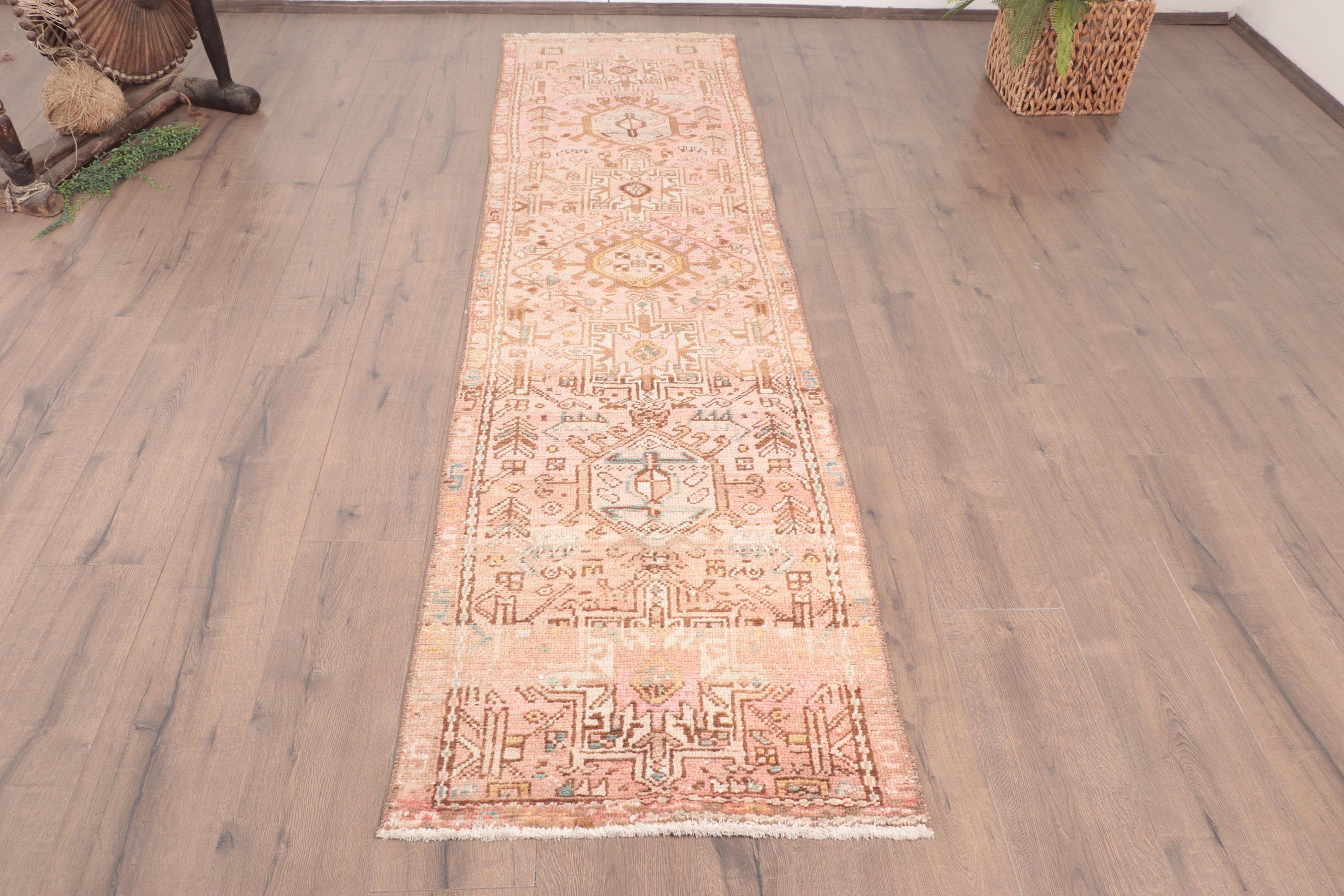 Mutfak Halıları, 2.2x8.4 ft Runner Halı, Vintage Halı, Türk Halıları, Geometrik Halılar, Vintage Runner Halıları, Pembe Boho Halı, Yer Halıları