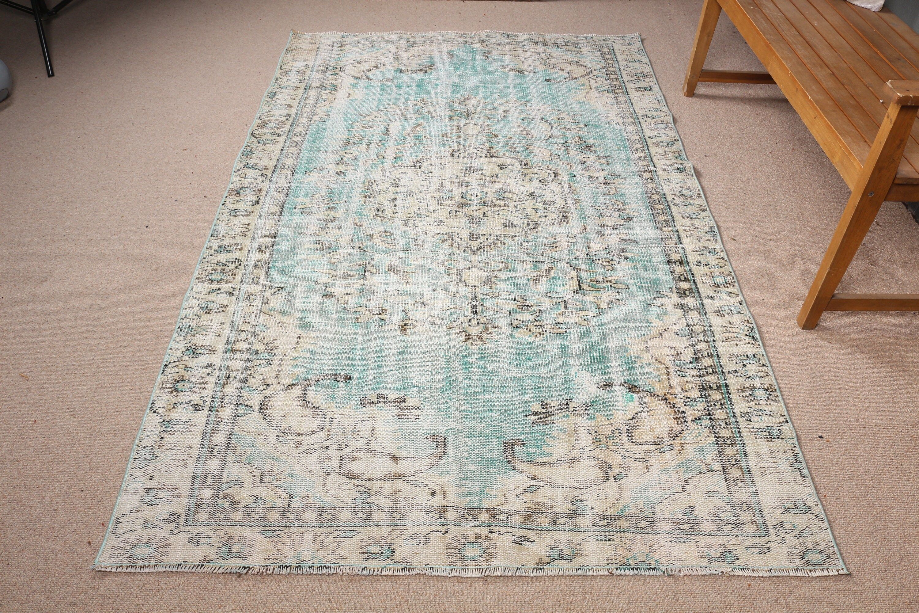 Turkish Rug, Nursery Rug, 4.6x7.6 ft Area Rugs, Rugs for Indoor, Green Antique Rugs, Dining Room Rug, Vintage Rugs, Wool Rug