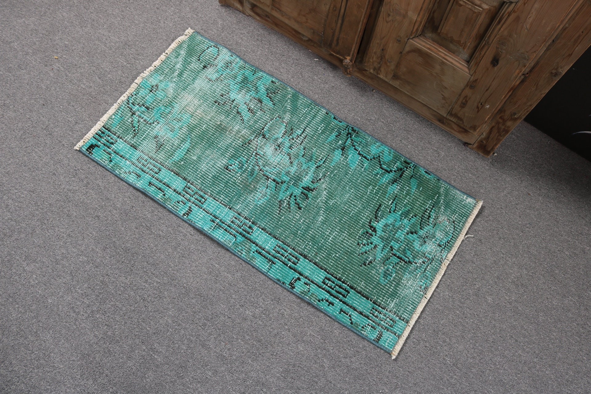 Vintage Rugs, Car Mat Rugs, Bath Rug, Turkish Rugs, Green Bedroom Rug, Bedroom Rugs, Anatolian Rug, 1.5x2.9 ft Small Rug, Rugs for Kitchen