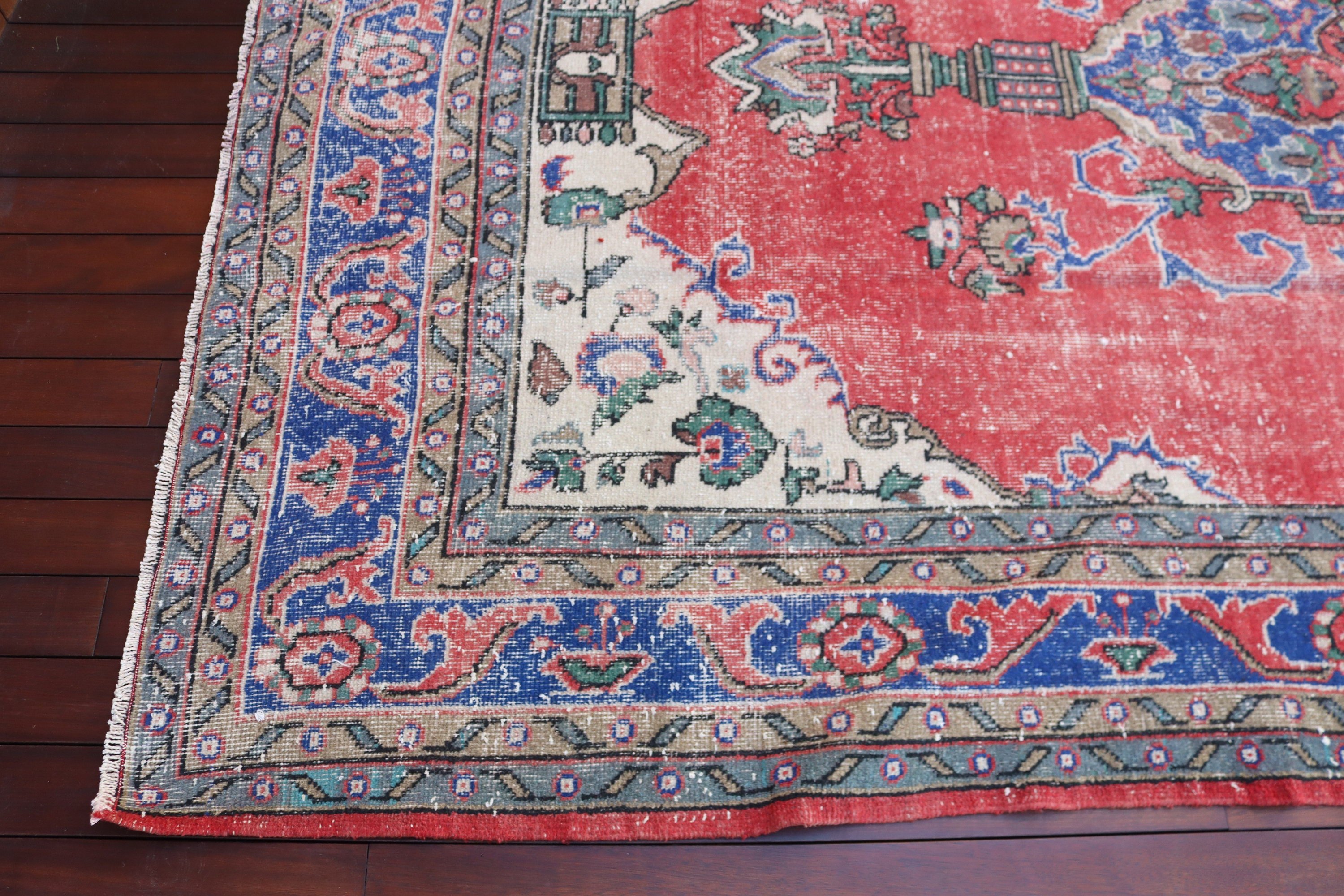 Büyük Vintage Halılar, Kırmızı İfade Halıları, Vintage Halılar, Lüks Halılar, Türk Halıları, Salon Halıları, 6.4x10.3 ft Büyük Halılar, Düz Dokuma Halı