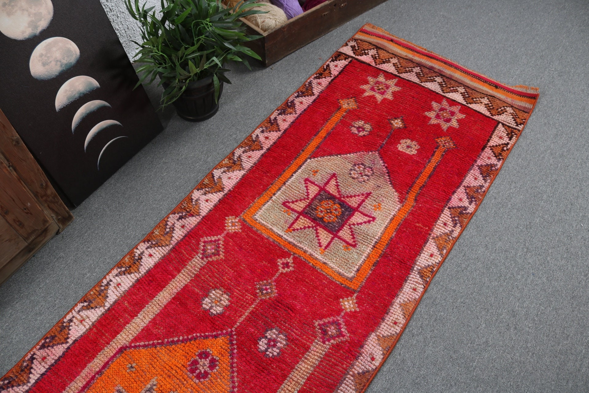 2.5x9.3 ft Runner Rugs, Turkish Rugs, Red Antique Rug, Home Decor Rug, Beni Ourain Runner Rug, Modern Rugs, Vintage Rugs, Corridor Rugs