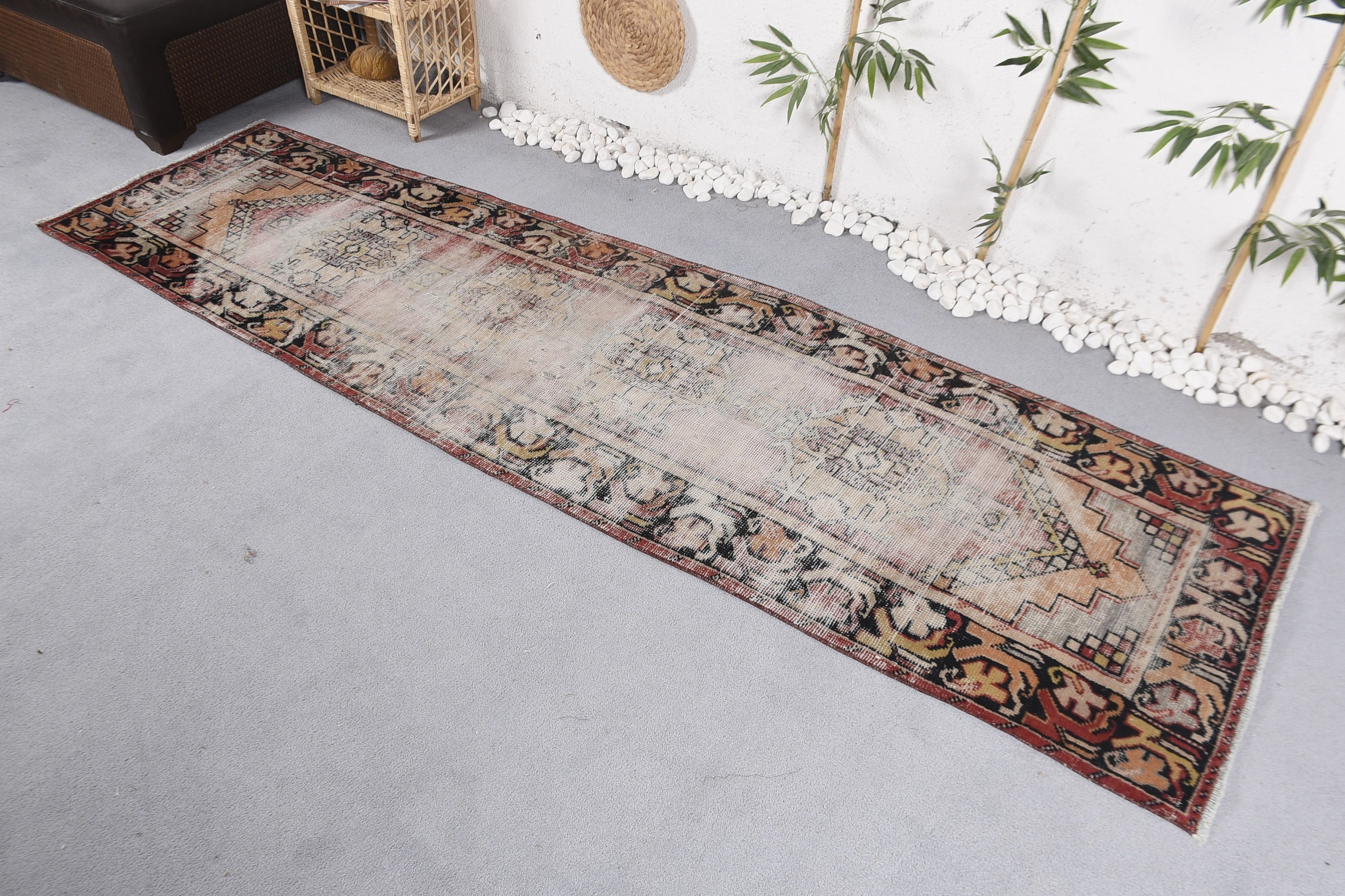 Oushak Rugs, 2.8x9.9 ft Runner Rug, Turkish Rugs, Rugs for Kitchen, Vintage Rugs, Stair Rug, Nomadic Rug, Beige Moroccan Rugs