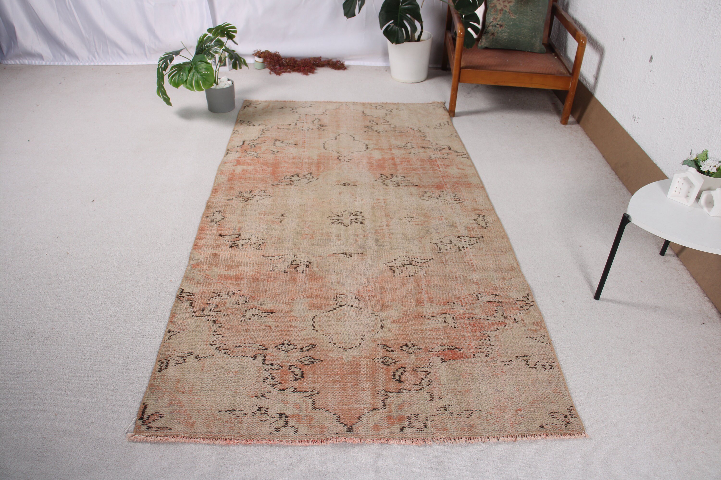 Turkish Rug, Vintage Decor Rugs, Luxury Rug, Indoor Rug, Boho Rug, Rugs for Floor, Vintage Rug, 4x7.3 ft Area Rug, Orange Floor Rug