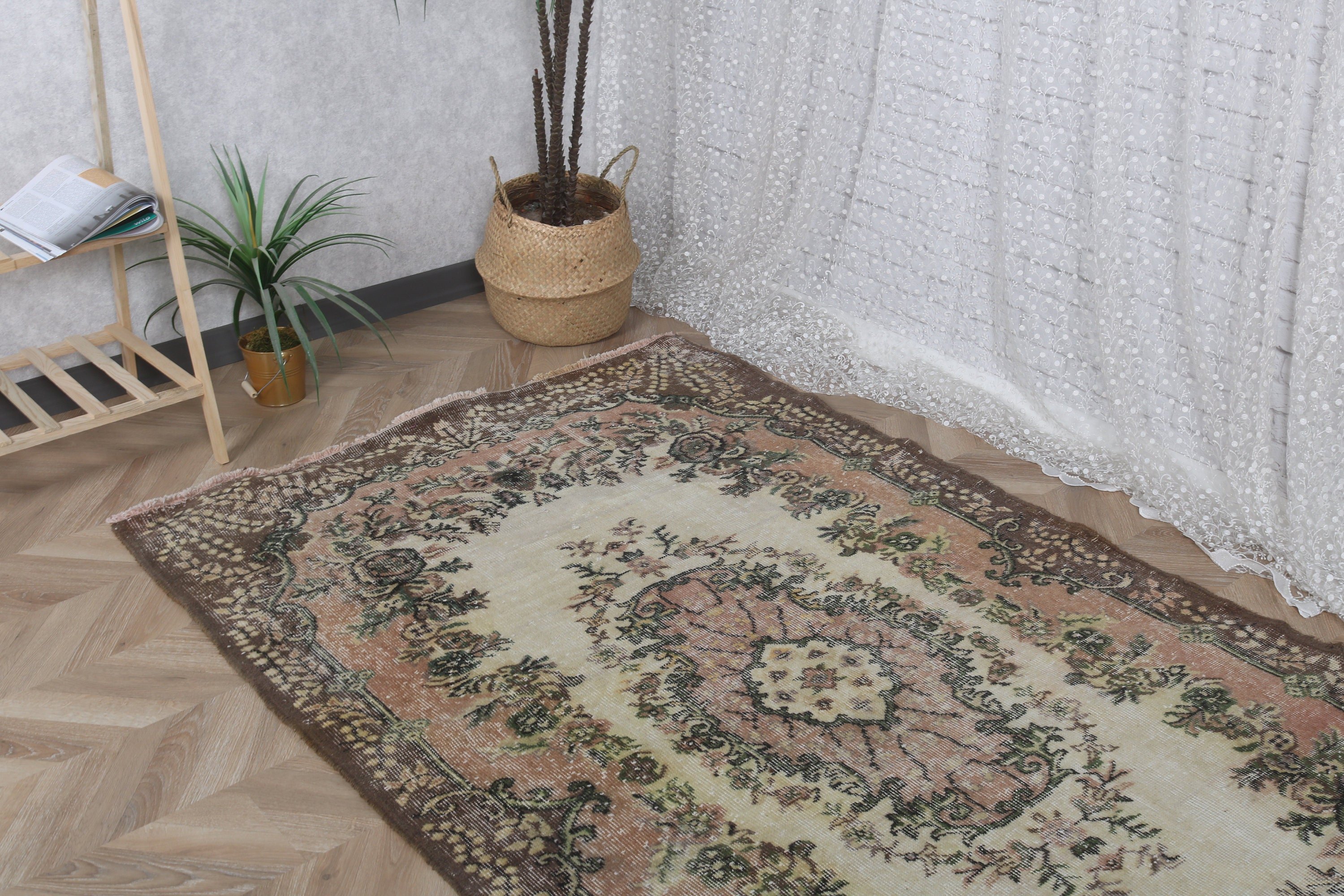 Kahverengi Düz Dokuma Halılar, Vintage Halılar, Boho Halı, Türk Halıları, 4.2x6.9 ft Alan Halısı, Oturma Odası Halıları, Nötr Halı, Vintage Alan Halıları