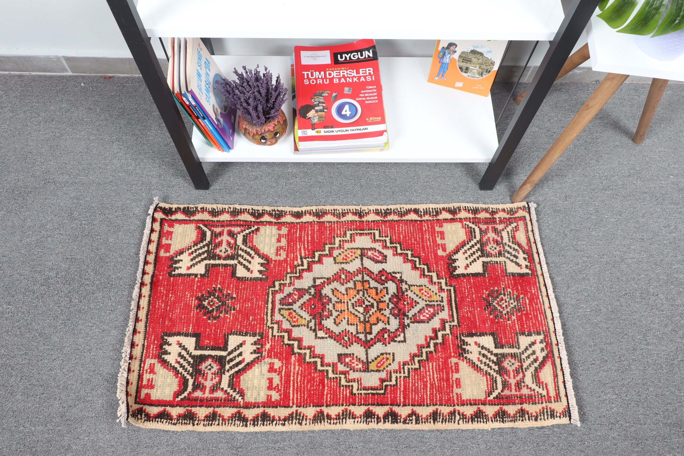 Vintage Rugs, Wool Rugs, Entry Rug, Rugs for Bathroom, Door Mat Rug, Red Floor Rug, 1.7x3 ft Small Rug, Pale Rug, Turkish Rug