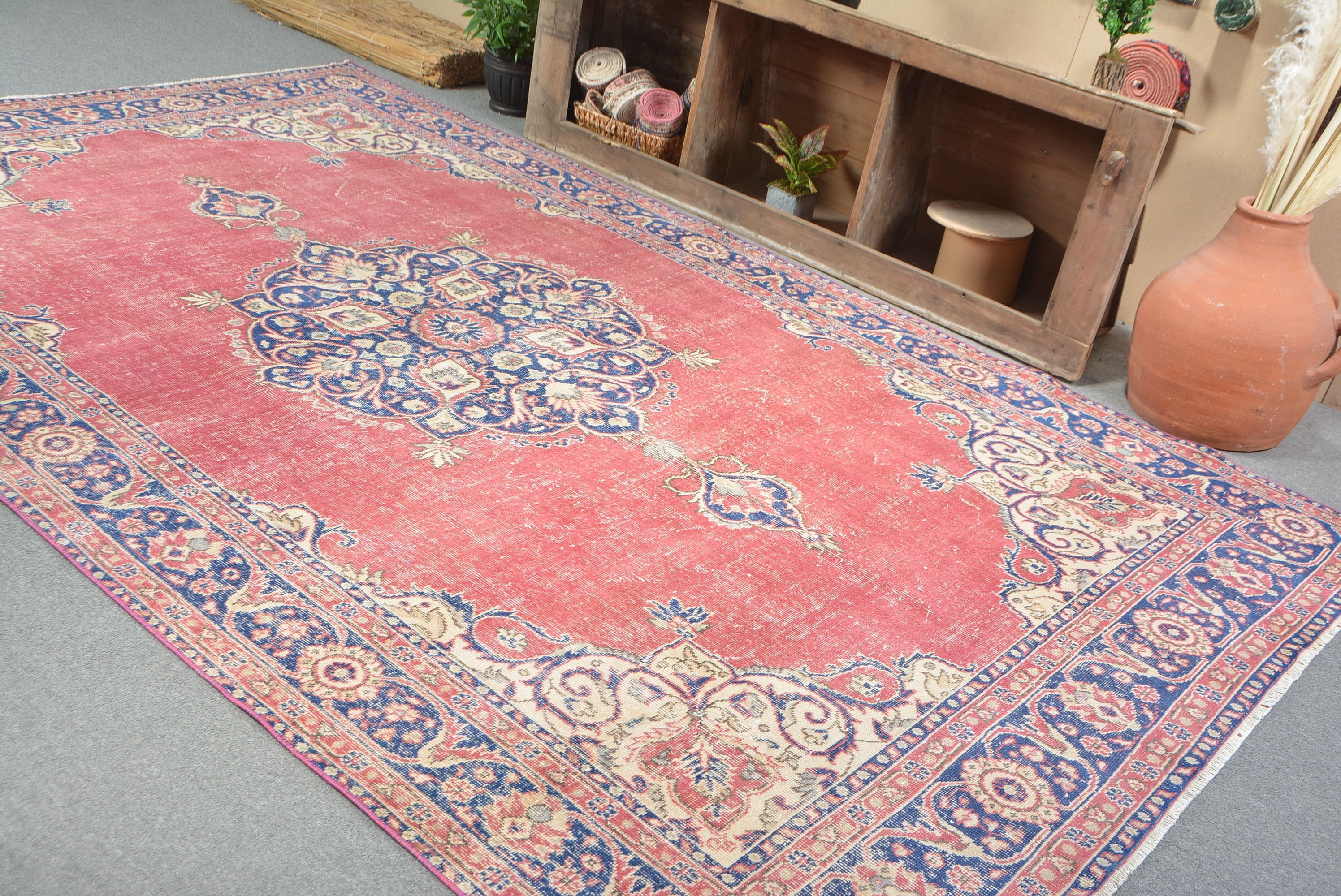 Living Room Rug, Vintage Rug, Wool Rug, Bedroom Rug, Rugs for Salon, Salon Rug, Turkish Rugs, 6.7x11 ft Oversize Rugs, Neutral Turkish Rug