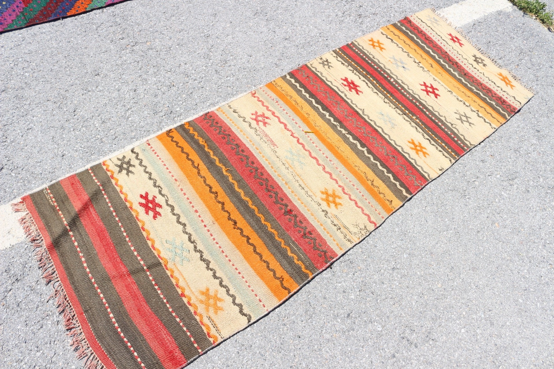 Vintage Rug, Orange Anatolian Rug, Custom Rugs, Turkish Rug, 2.3x6.8 ft Runner Rugs, Kilim, Kitchen Rug, Stair Rug, Cool Rugs, Antique Rug