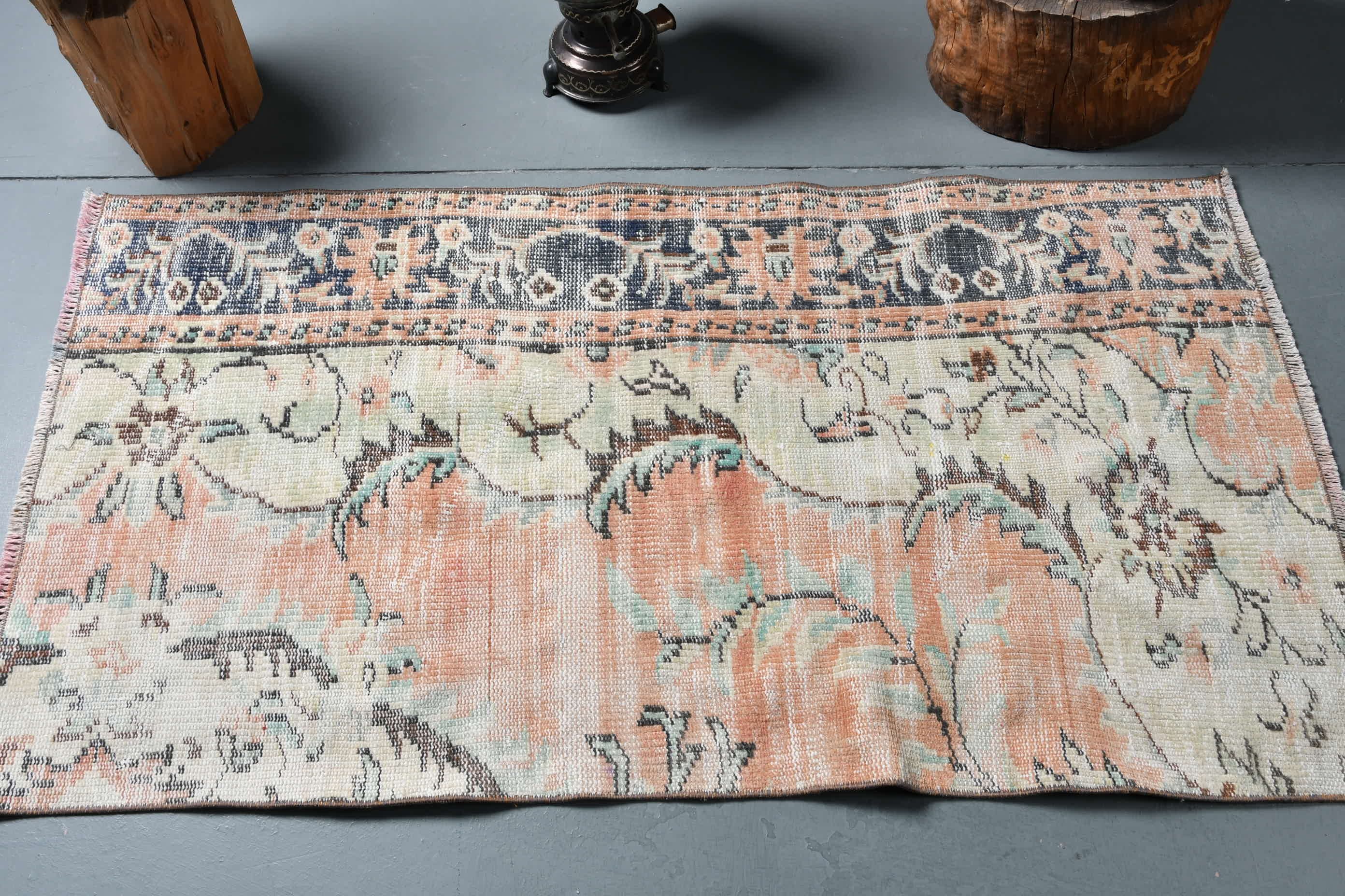 Moroccan Rug, Designer Rug, Vintage Rug, Rugs for Bedroom, Bathroom Rug, Turkish Rug, Orange Wool Rugs, 2.5x4.7 ft Small Rugs, Wool Rug