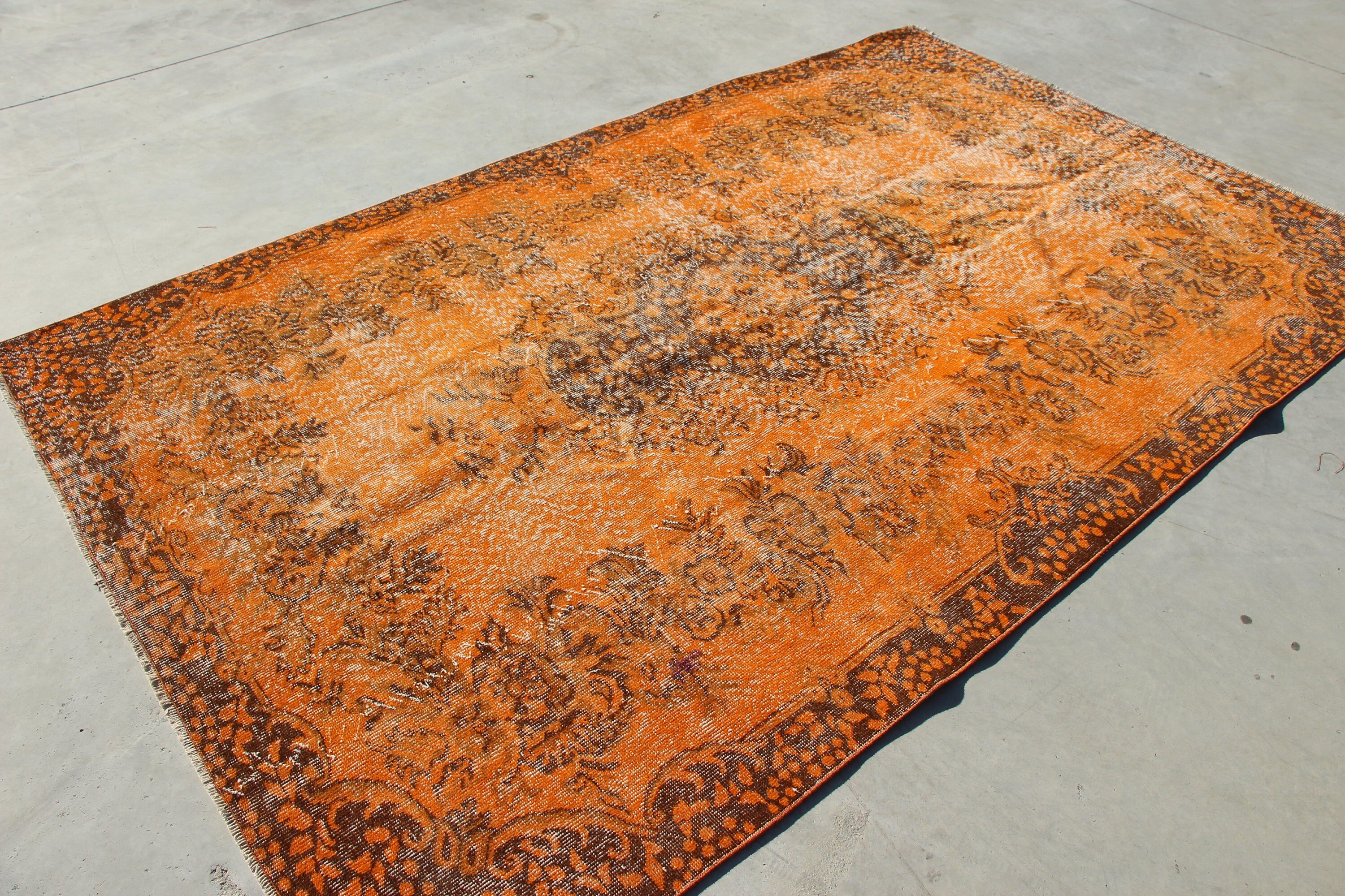 Dining Room Rugs, Turkish Rugs, Wool Rug, Vintage Rugs, Bedroom Rug, Eclectic Rug, Orange  5.6x8.8 ft Large Rug, Antique Rug