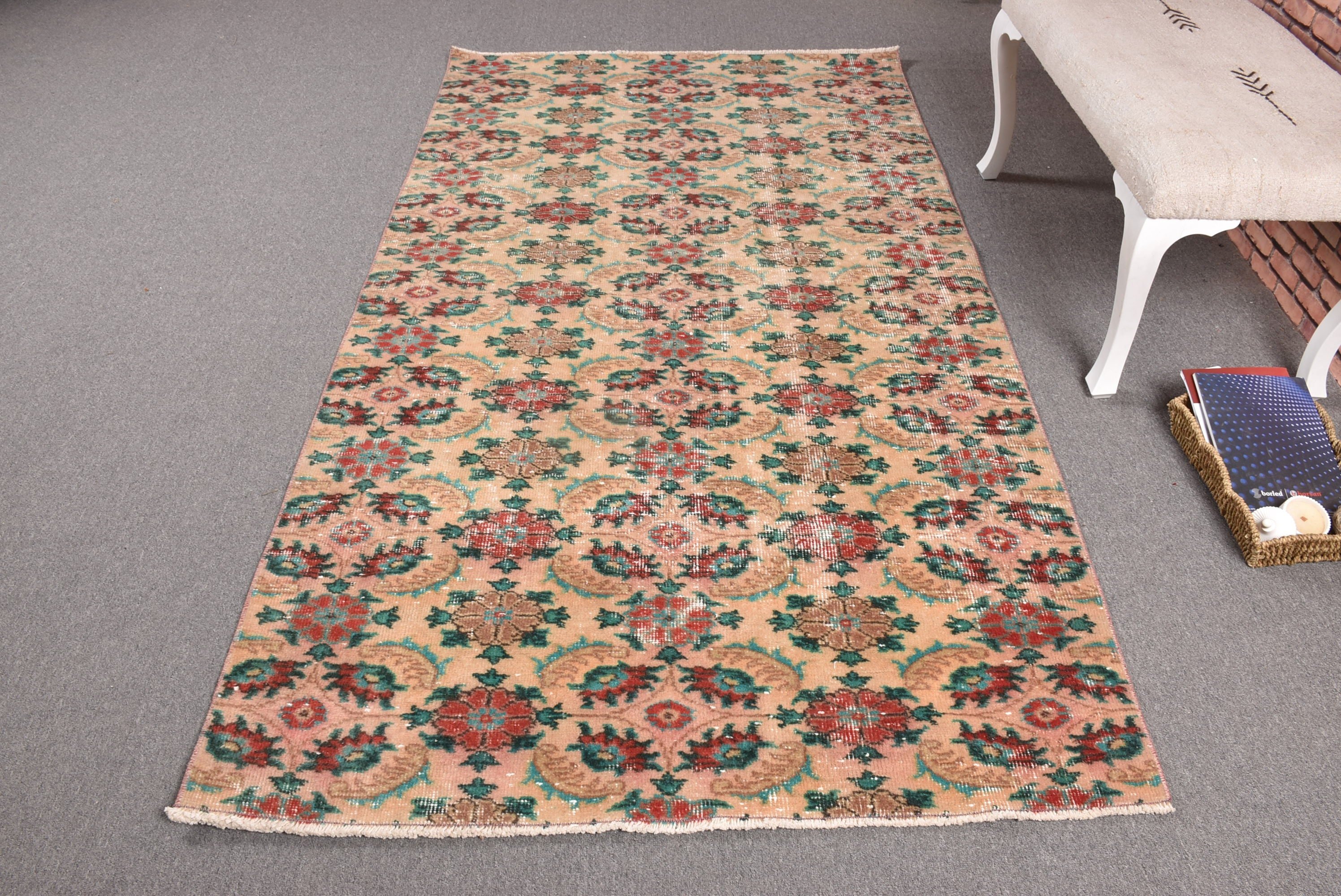 4.2x7.6 ft Alan Halıları, Mutfak Halıları, Yatak Odası Halıları, Vintage Halı, Havalı Halılar, Bej Geometrik Halı, Türk Halısı, İç Mekan Halıları, Yün Halılar