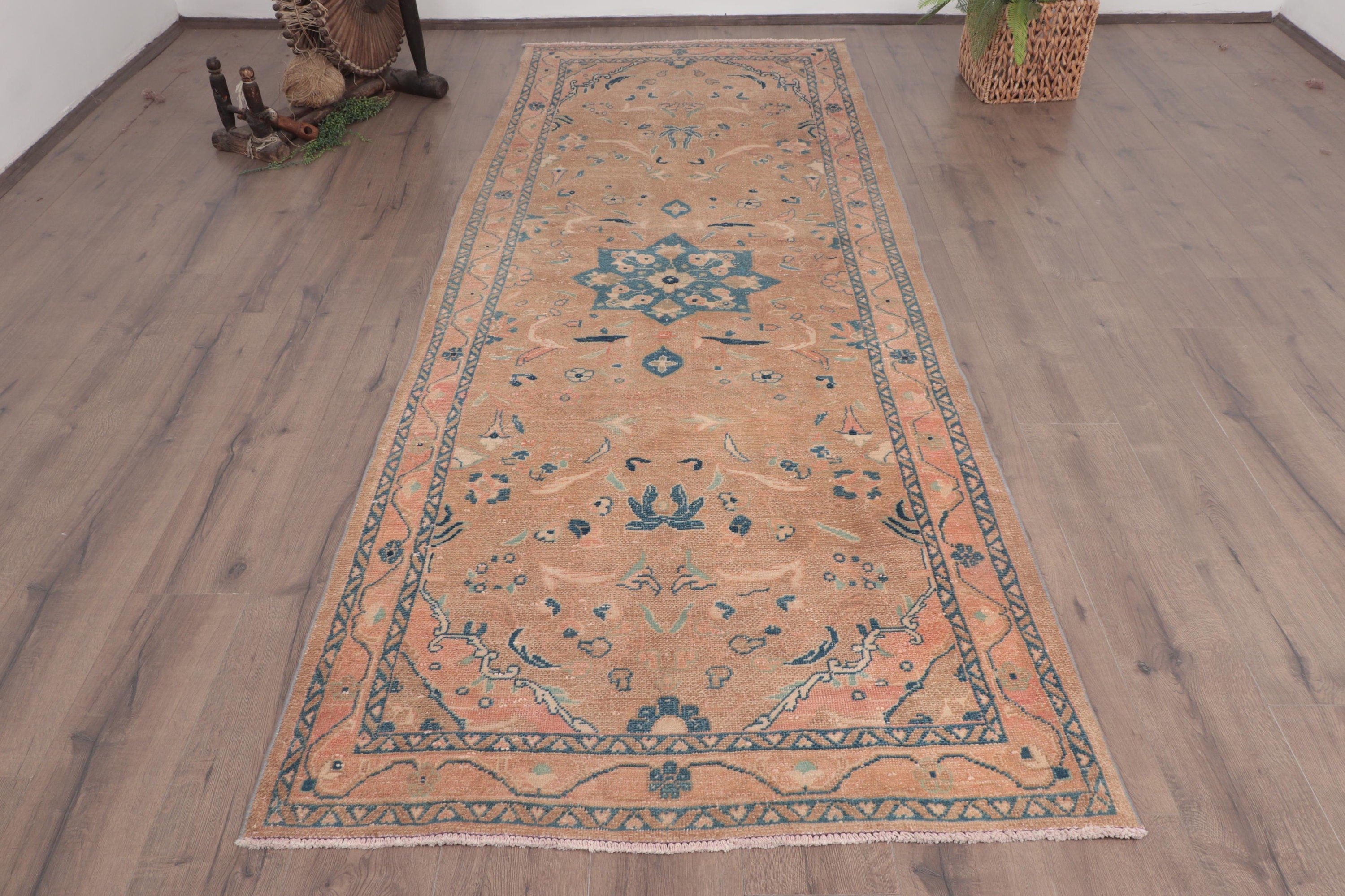 3.8x10 ft Runner Halı, Kahverengi Fas Halısı, Boho Halı, Vintage Halı, Uzun Yolluk Halıları, Havalı Halılar, Beni Ourain Runner Halısı, Türk Halıları