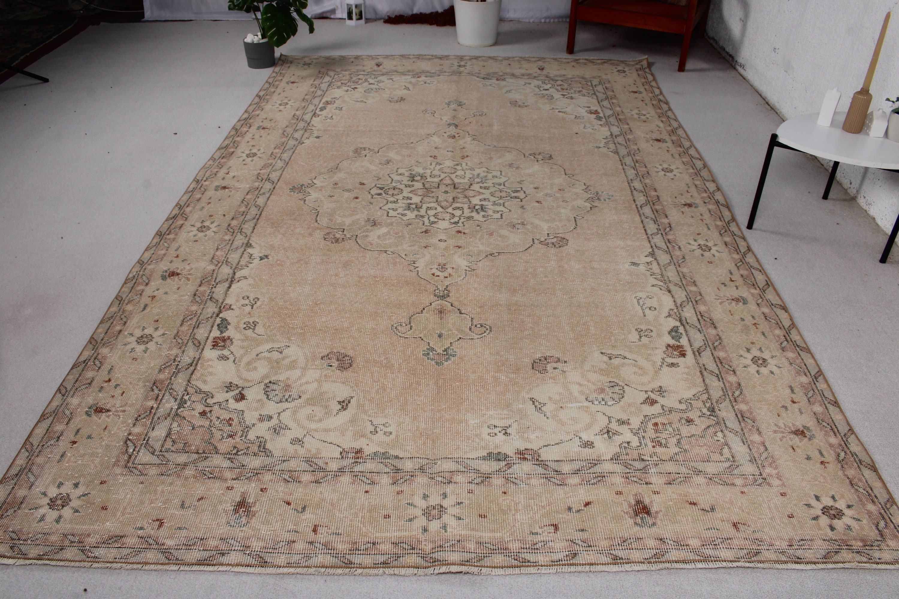 6.6x10.6 ft Büyük Halılar, Vintage Halılar, Büyük Vintage Halı, Bej Nötr Halı, Oturma Odası Halısı, Yer Halısı, Nötr Halılar, Türk Halısı, Boho Halısı