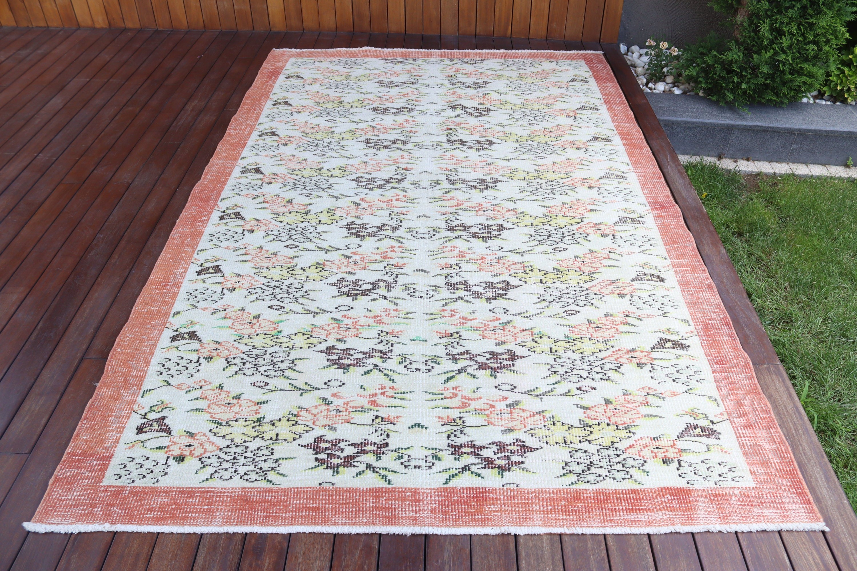 5.5x8.9 ft Büyük Halılar, El Dokuma Halı, Büyük Boho Halı, Türk Halısı, Oushak Halısı, Dış Mekan Halıları, Yemek Odası Halısı, Beyaz Soğuk Halılar, Vintage Halılar