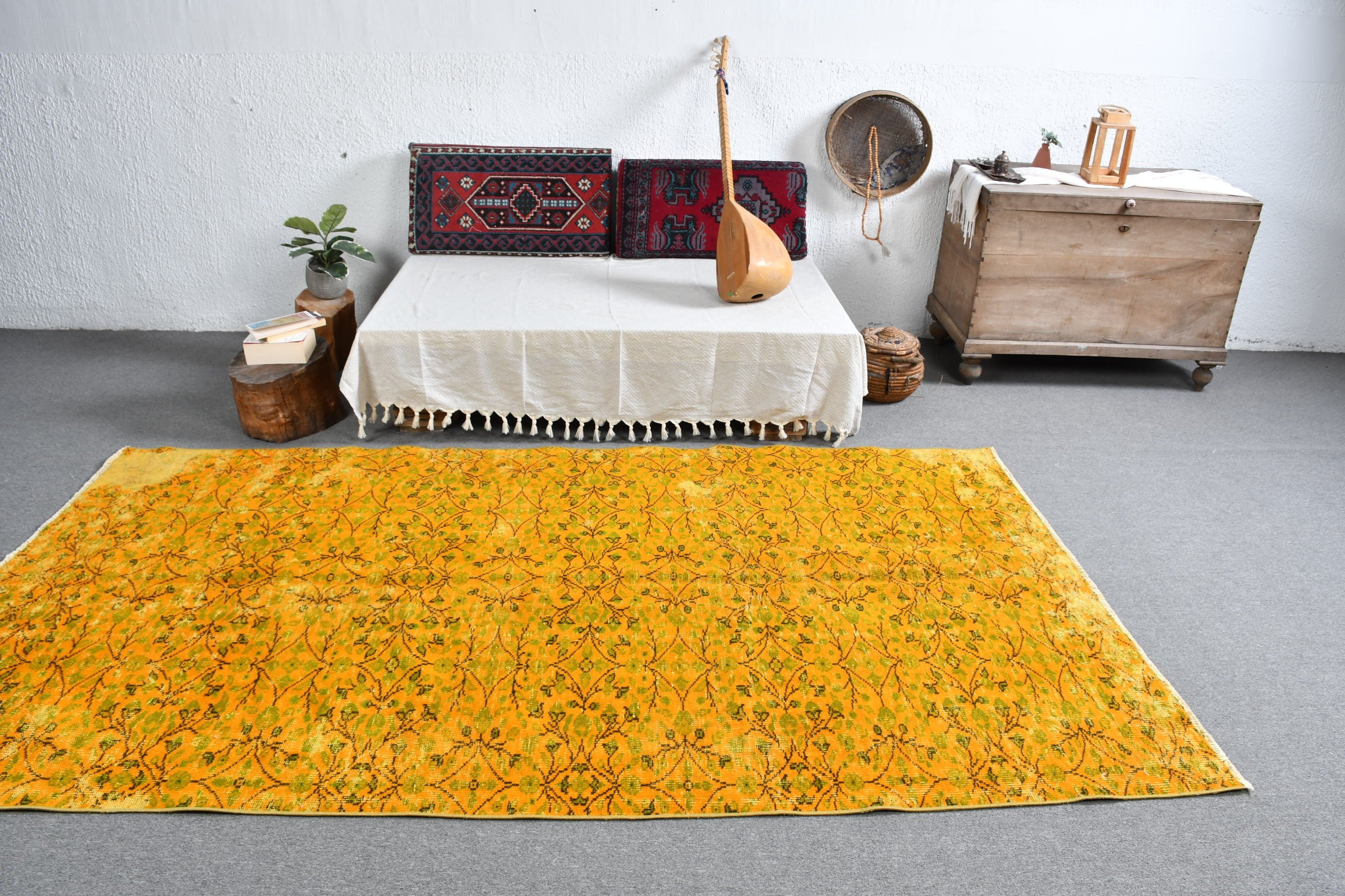 Orange Wool Rug, Oushak Rug, Vintage Rug, Bedroom Rugs, 5.1x8.4 ft Large Rugs, Dorm Rug, Turkish Rugs, Anatolian Rug, Living Room Rug