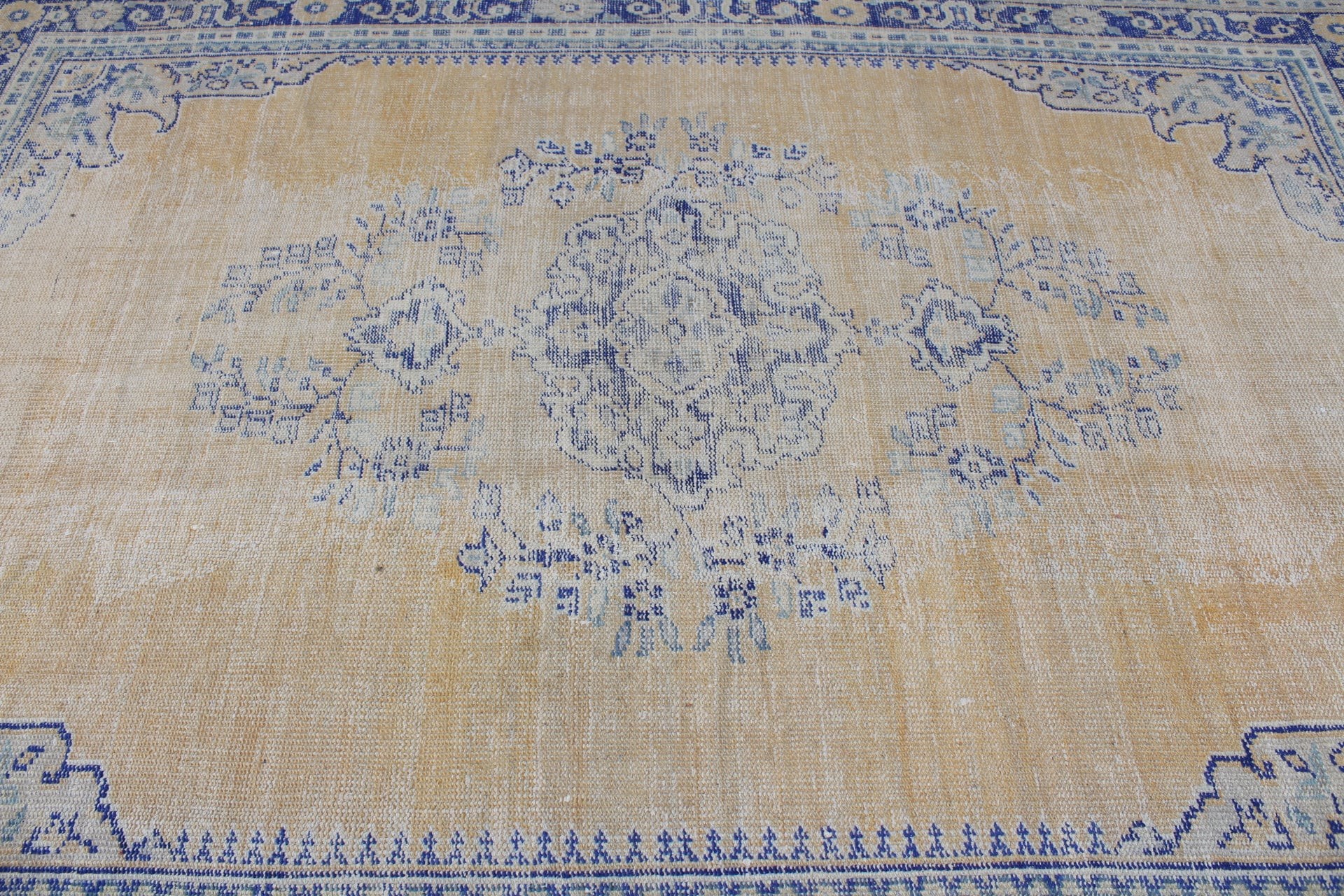 Oturma Odası Halıları, Oryantal Halılar, Vintage Halılar, Sarı 6,7x9,4 ft Büyük Halı, Yün Halı, Türk Halısı, Salon Halıları, Doğal Halı