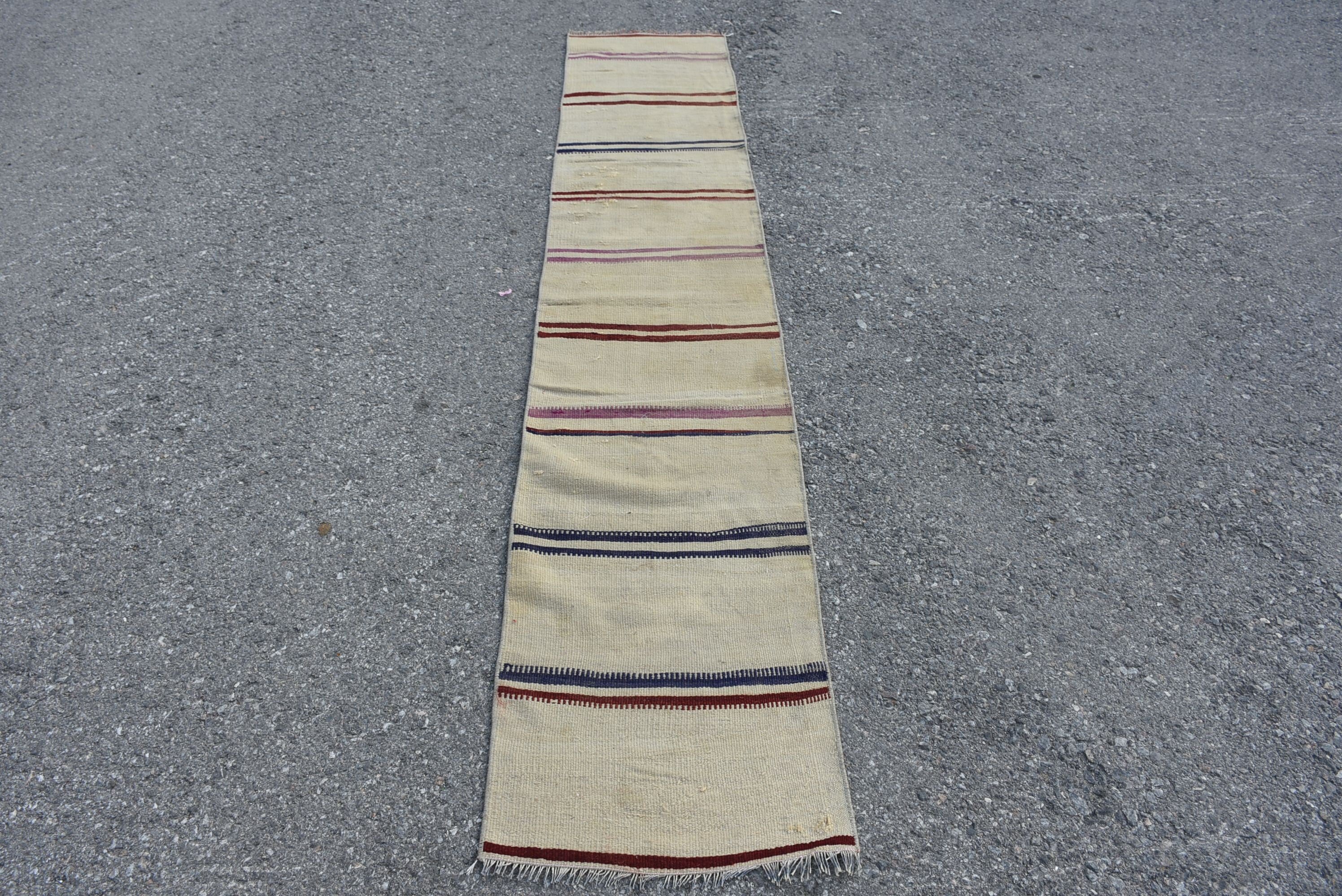 Wool Rug, Old Rug, Turkish Rugs, White Home Decor Rug, Kilim, Vintage Rugs, Corridor Rug, 1.6x8.4 ft Runner Rugs, Stair Rugs