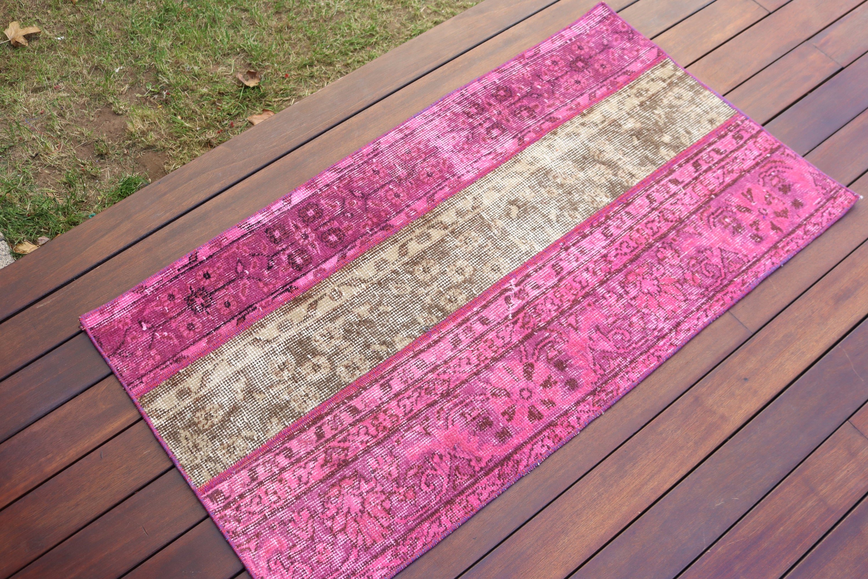 Turkish Rugs, Vintage Rug, Handwoven Rug, Aztec Rugs, Pink Moroccan Rug, 2x3.8 ft Small Rugs, Small Boho Rug, Nursery Rugs, Bedroom Rugs