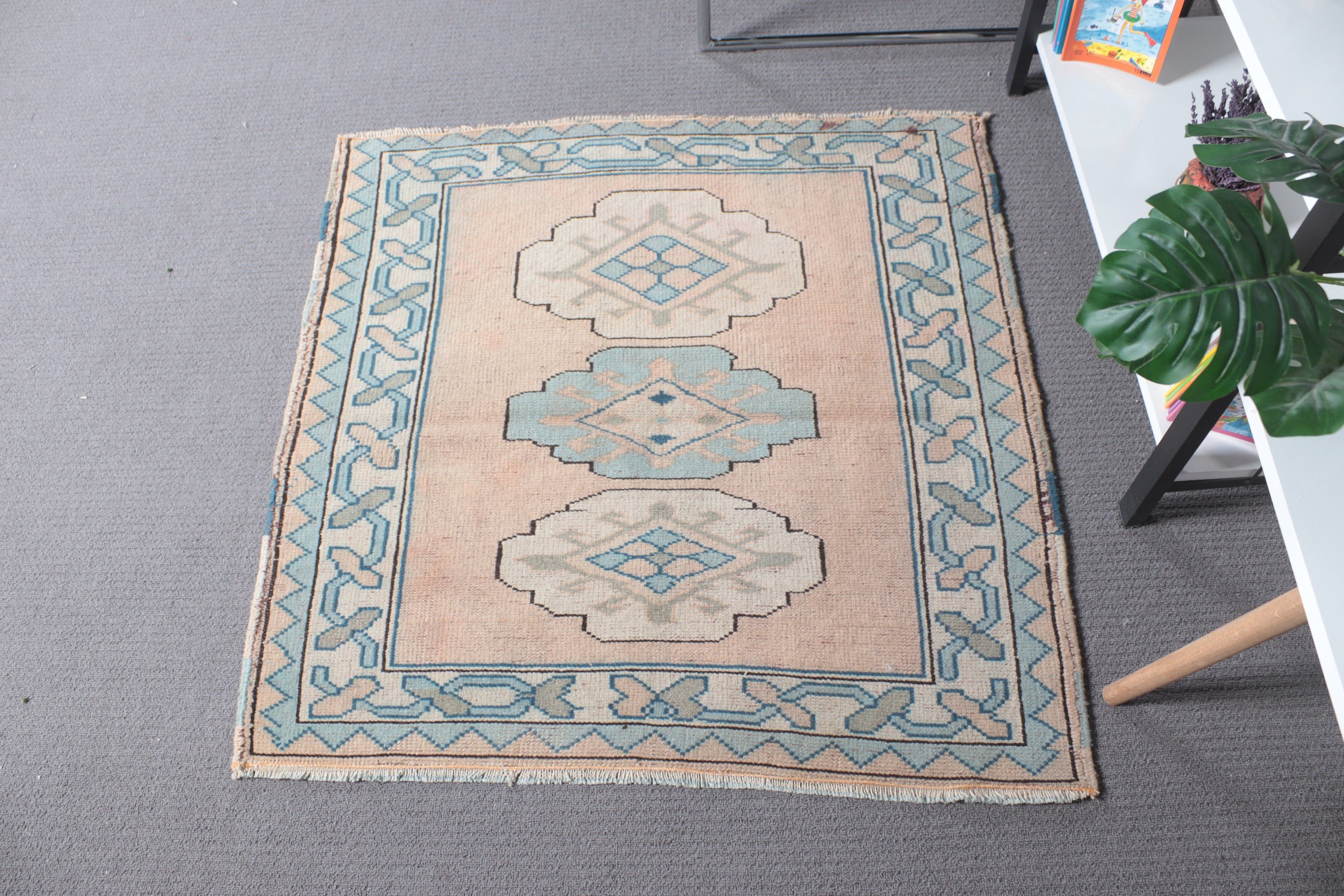 Boho Rugs, Small Vintage Rug, 3x3.1 ft Small Rug, Bedroom Rugs, Bathroom Rug, Beige Oriental Rugs, Turkish Rugs, Moroccan Rugs, Vintage Rug