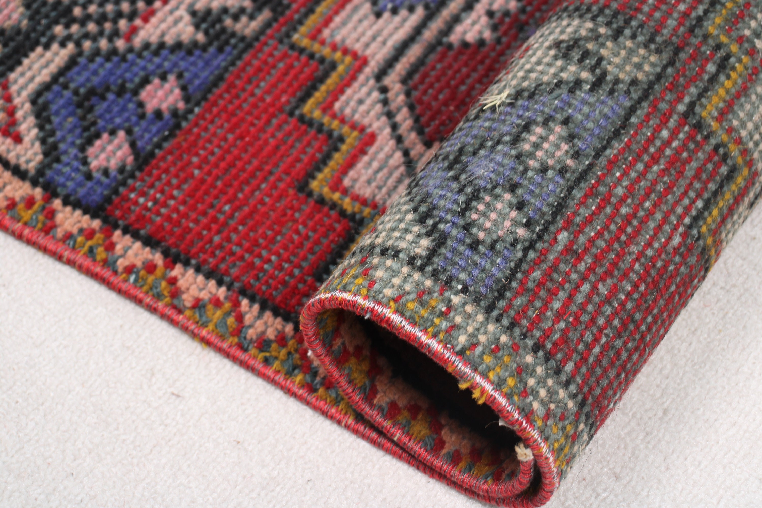 Boho Halı, Giriş Halıları, Vintage Halı, 1.5x2.8 ft Küçük Halı, Kırmızı Ev Dekor Halısı, Düz Dokuma Halılar, Türk Halısı, Duvara Asılı Halılar