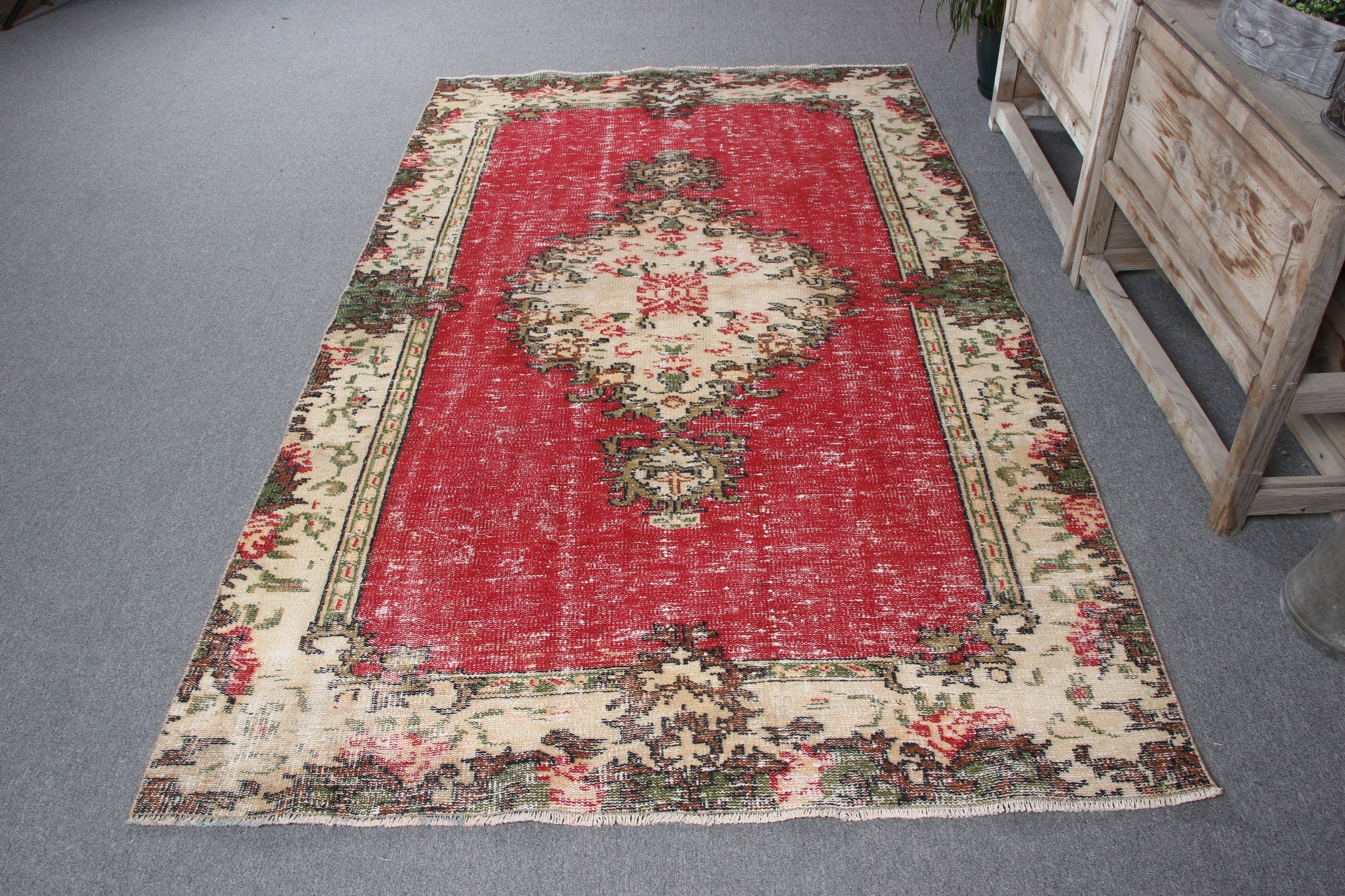 Türkiye Halıları, Yün Halı, Kırmızı Fas Halısı, Antika Halı, 4,7x8,1 ft Alan Kilimi, Türk Halıları, Yatak Odası Halıları, Vintage Halılar, Oushak Bölge Kilimi