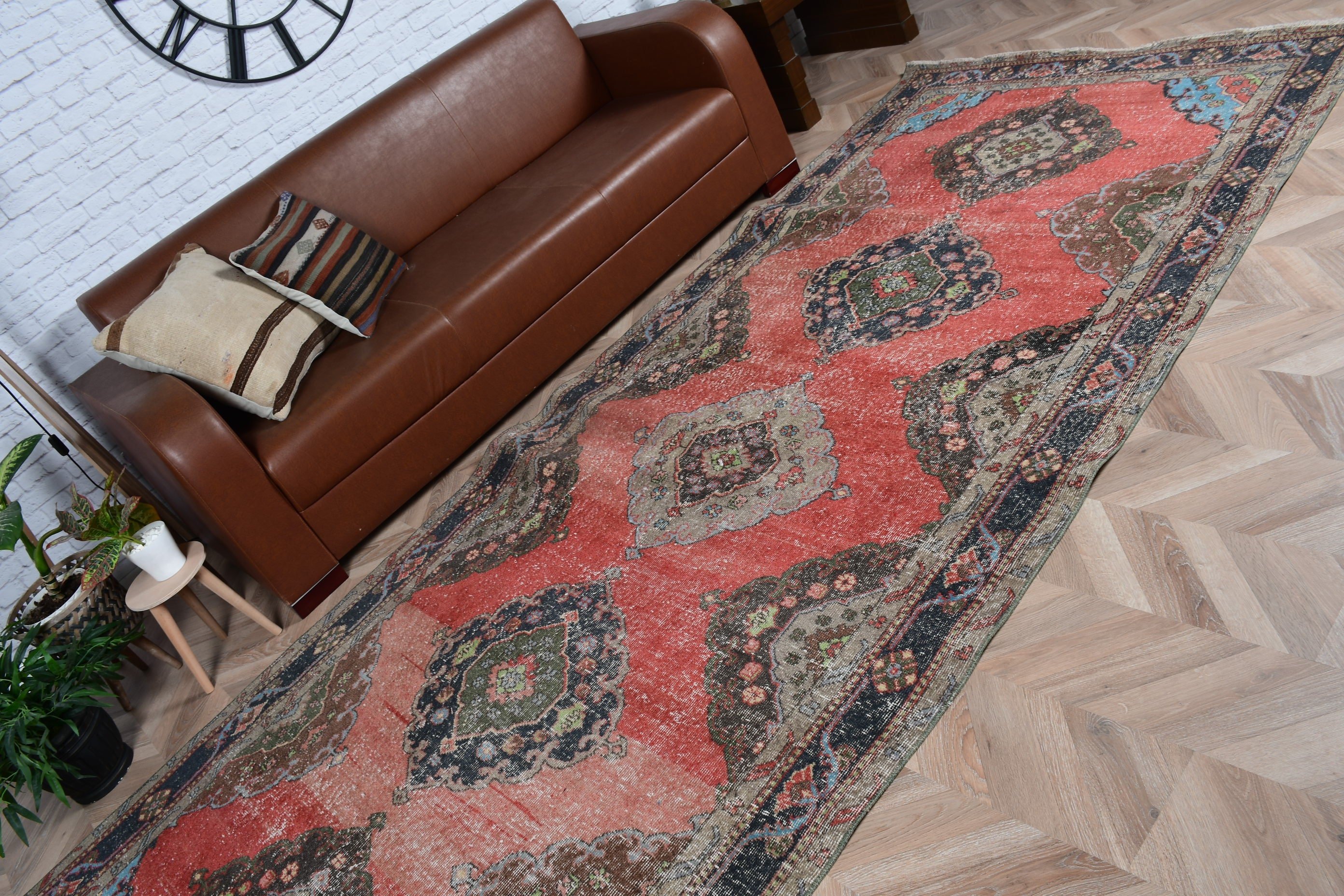 Rugs for Dining Room, Bedroom Rug, Anatolian Rug, Wool Rug, Salon Rug, Vintage Rugs, 4.9x12.1 ft Large Rug, Red Moroccan Rugs, Turkish Rug