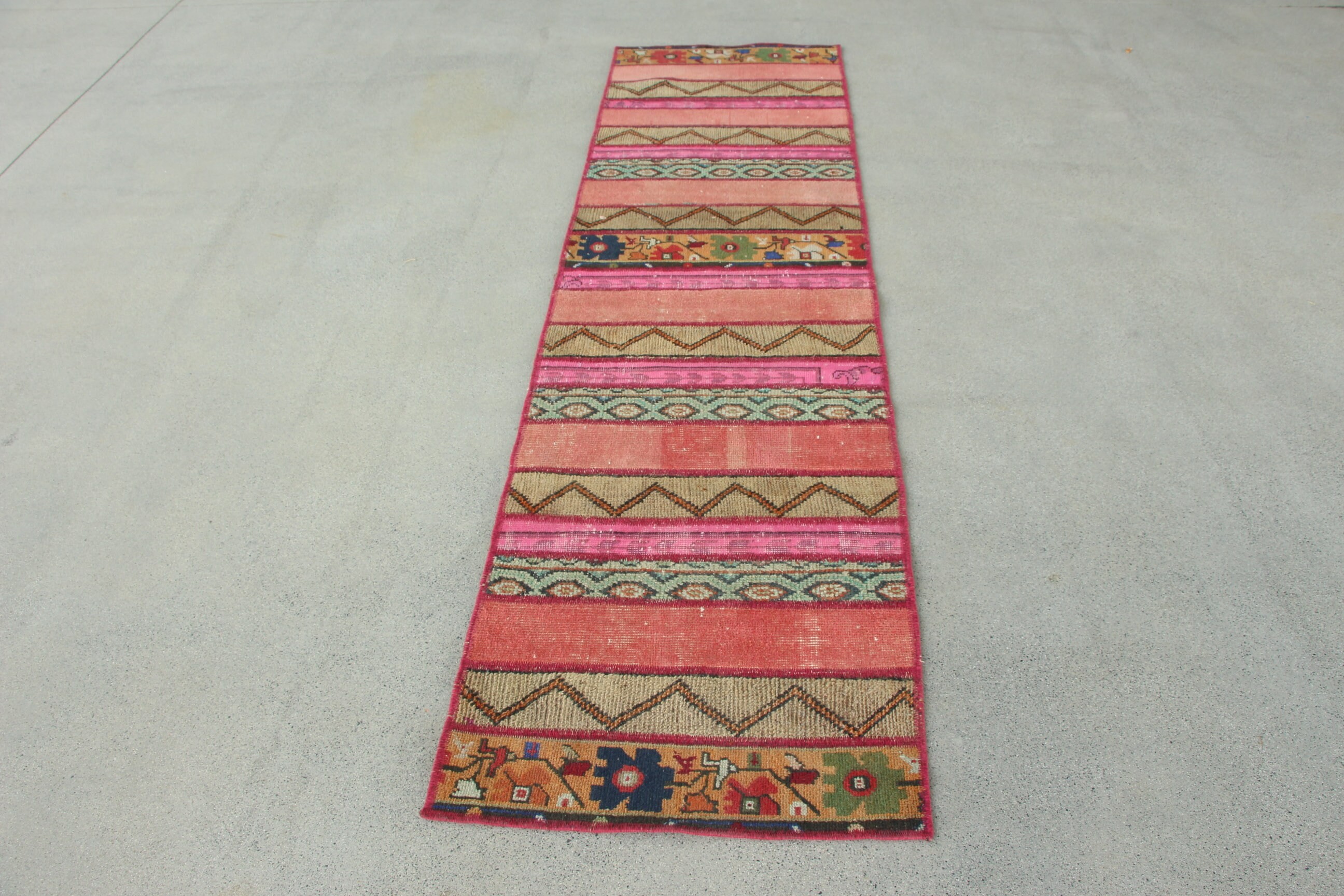 Lüks Halı, Vintage Halı, Uzun Yolluk Halı, Boho Halılar, 2.3x8.4 ft Runner Halı, Pembe Lüks Halılar, Nötr Halılar, Türk Halısı, Vintage Runner Halı