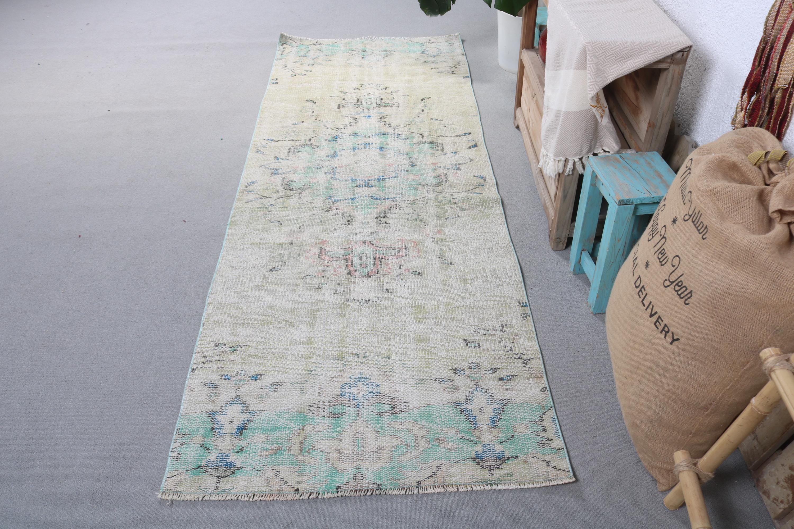 Vintage Runner Halıları, Vintage Halılar, 2,9x7,9 ft Runner Halısı, Boho Halısı, Oryantal Halısı, Türk Halısı, Bej Geometrik Halıları, Yer Halısı, Mutfak Halısı