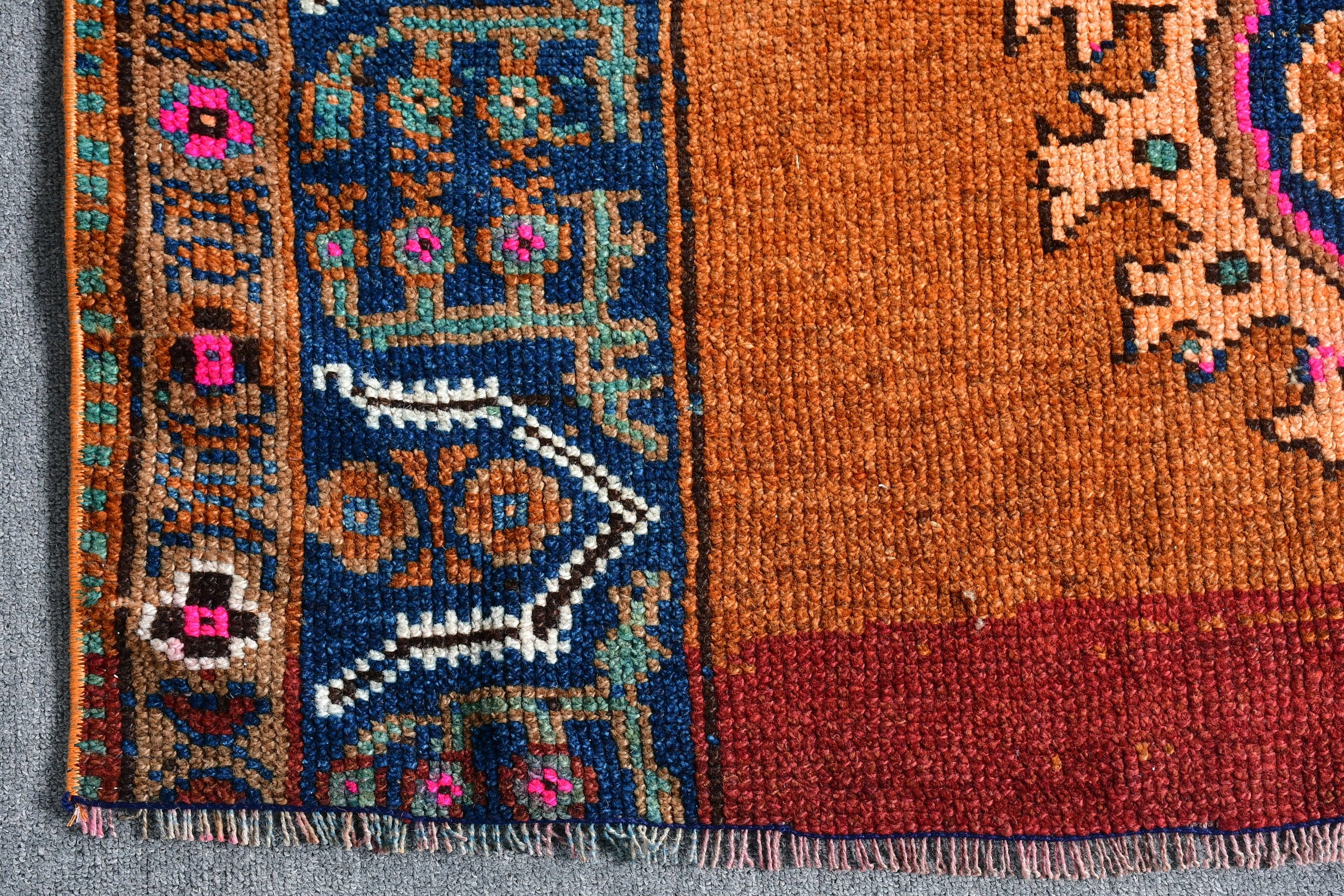 Hallway Rug, Orange Wool Rugs, 2.1x7.4 ft Runner Rug, Vintage Rug, Oushak Rugs, Turkish Rug, Muted Rug, Rugs for Stair, Stair Rug, Cool Rug