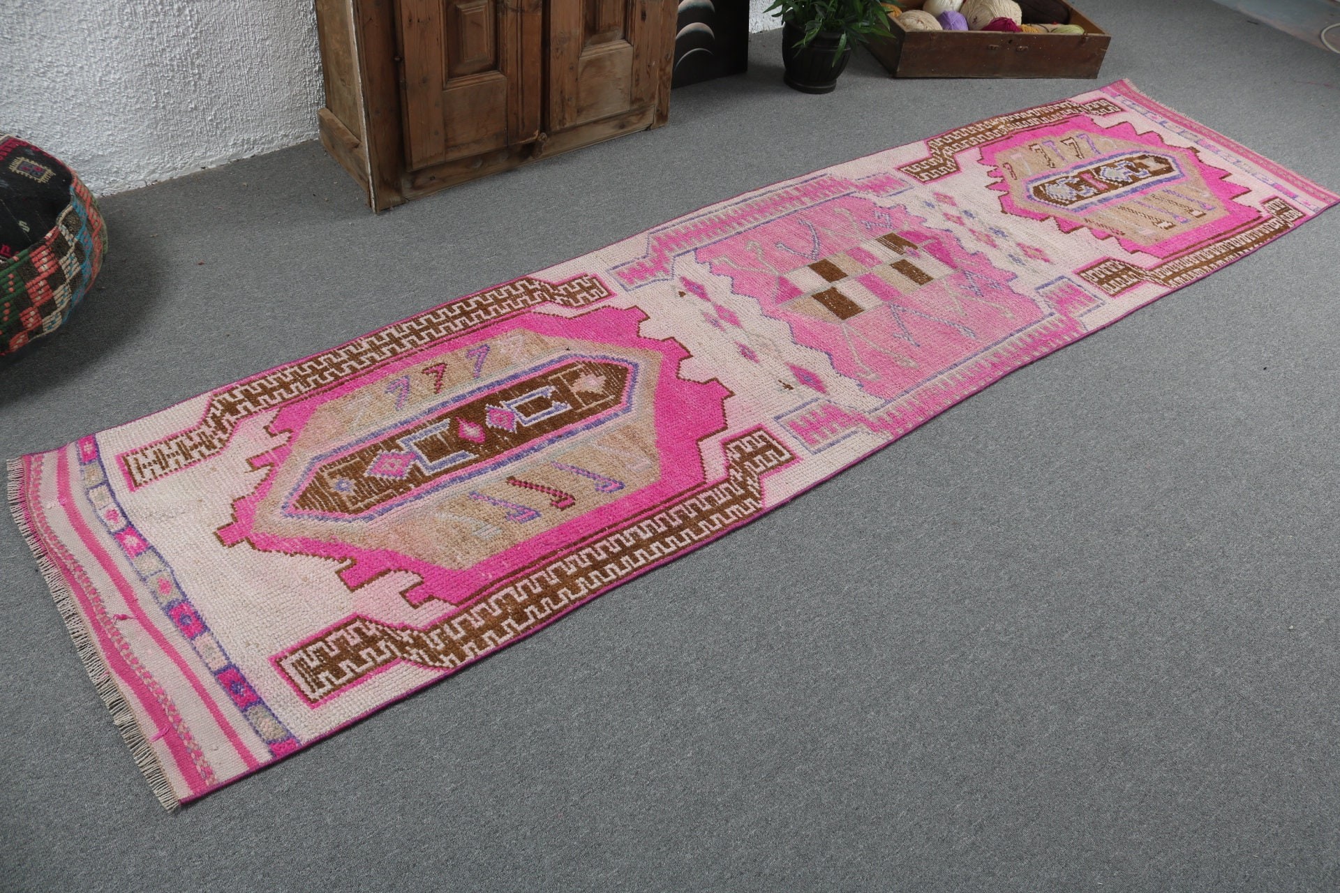 Türk Halısı, Merdiven Halısı, Vintage Halılar, Bej Lüks Halı, Yer Halısı, Uzun Yolluk Halıları, Yün Halılar, 2.6x10.7 ft Yolluk Halıları, Mutfak Halıları