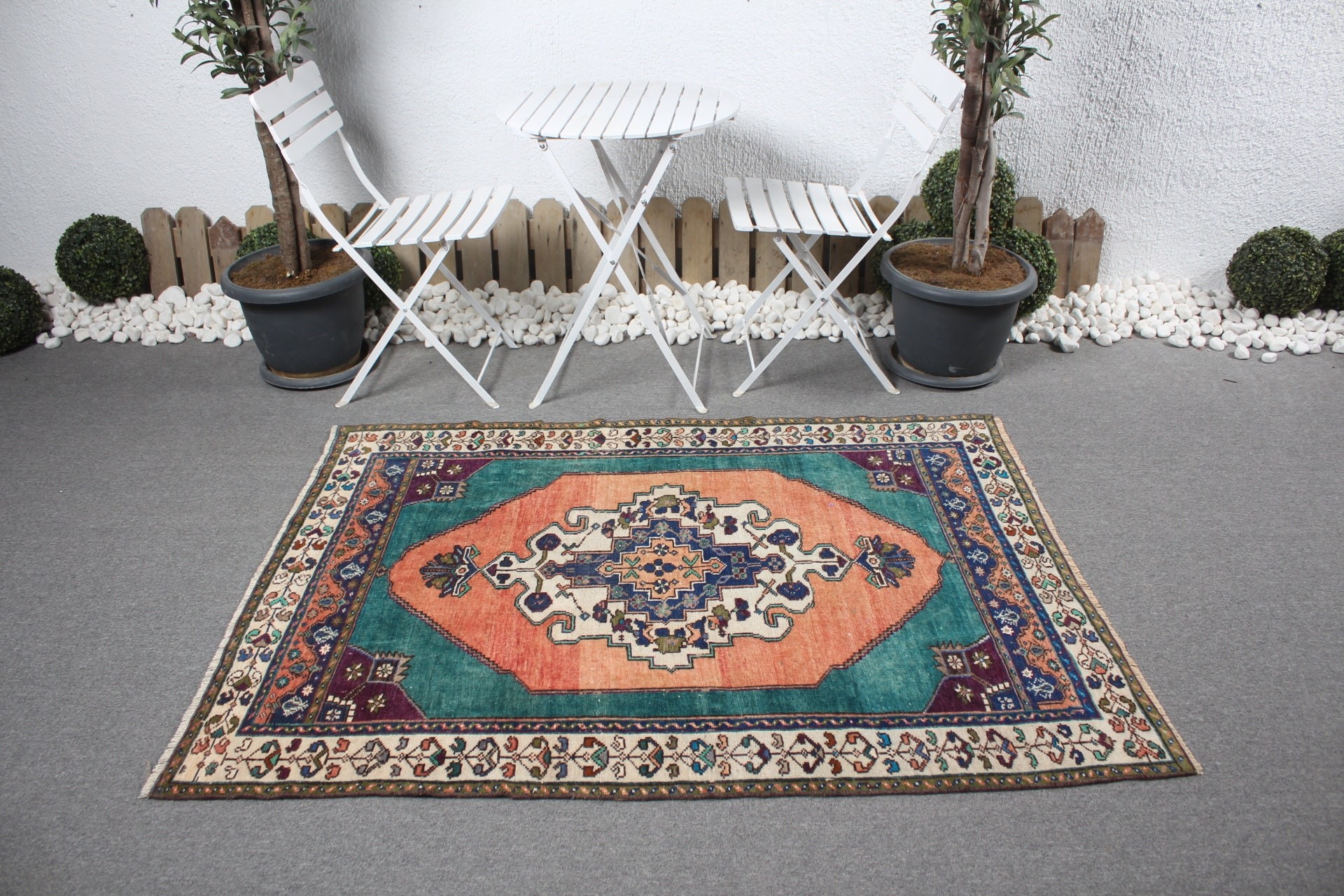 Göçebe Halı, Çocuk Odası Halıları, Vintage Halı, Türk Halıları, Yer Halıları, Giriş Halıları, 4x5.4 ft Accent Halı, Turuncu Oryantal Halı, Yatak Odası Halıları