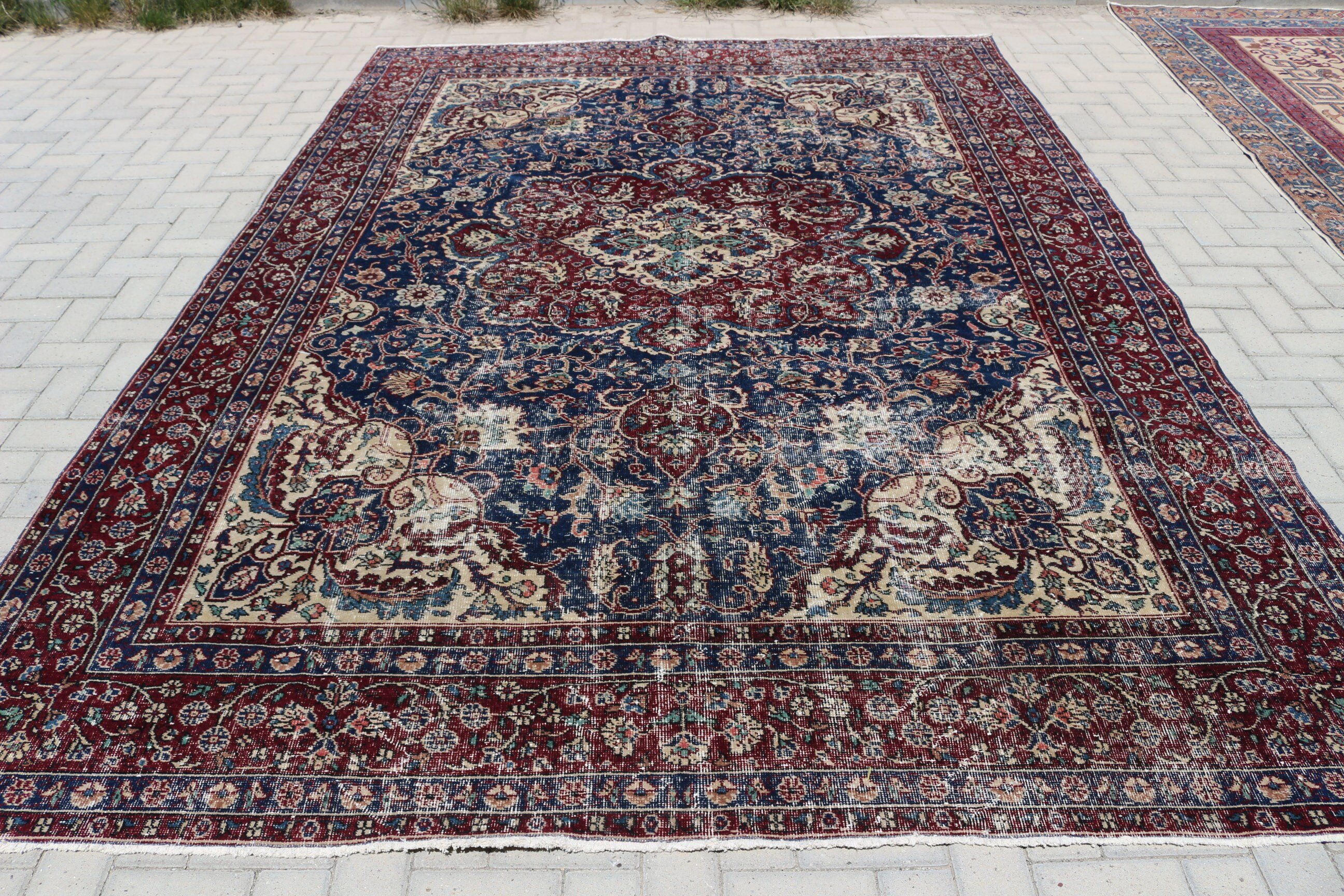 Türk Halısı, Kırmızı Oushak Halısı, Oturma Odası Halısı, Yemek Odası Halısı, Yer Halıları, Doğal Halı, Vintage Halı, 7.9x11 ft Büyük Boy Halı