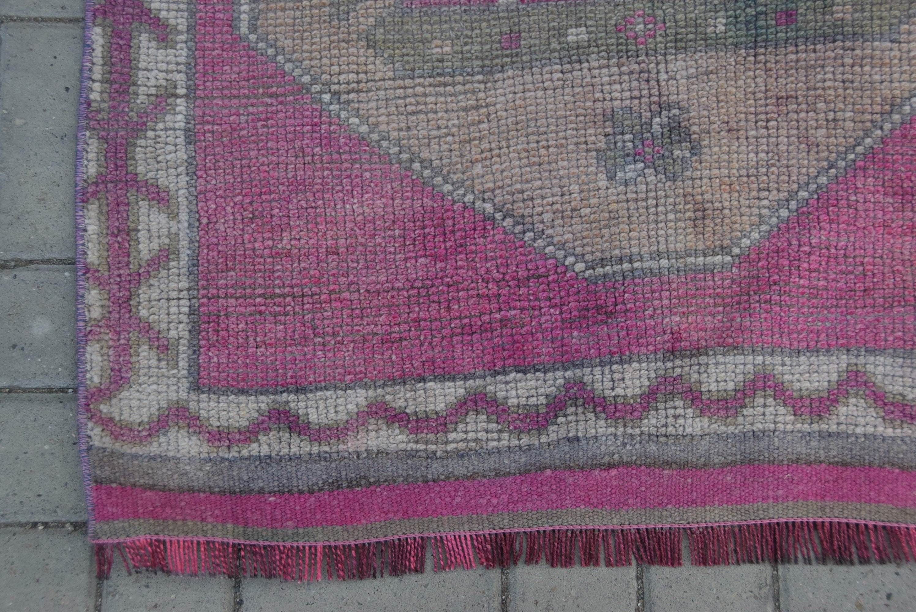 Yün Halı, Merdiven Halıları, Koridor Halıları, 3x10,3 ft Koşucu Halısı, Merdiven Halısı, Türk Halısı, Vintage Halı, Pembe Fas Halıları