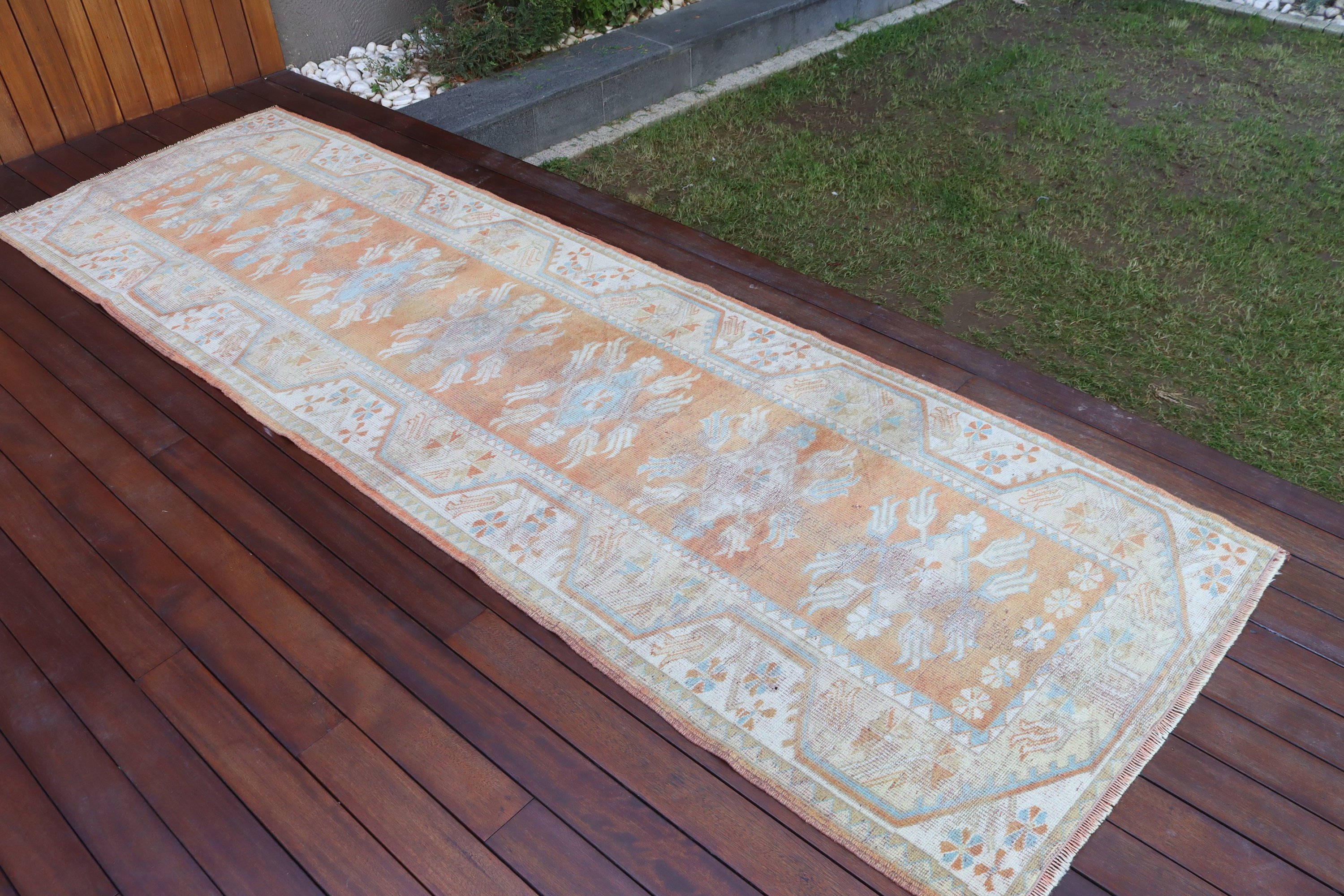 Turuncu Lüks Halı, Anadolu Halısı, Türk Halıları, Egzotik Halı, Beni Ourain Runner Halısı, Vintage Halı, Geometrik Halılar, 3x9.7 ft Runner Halıları