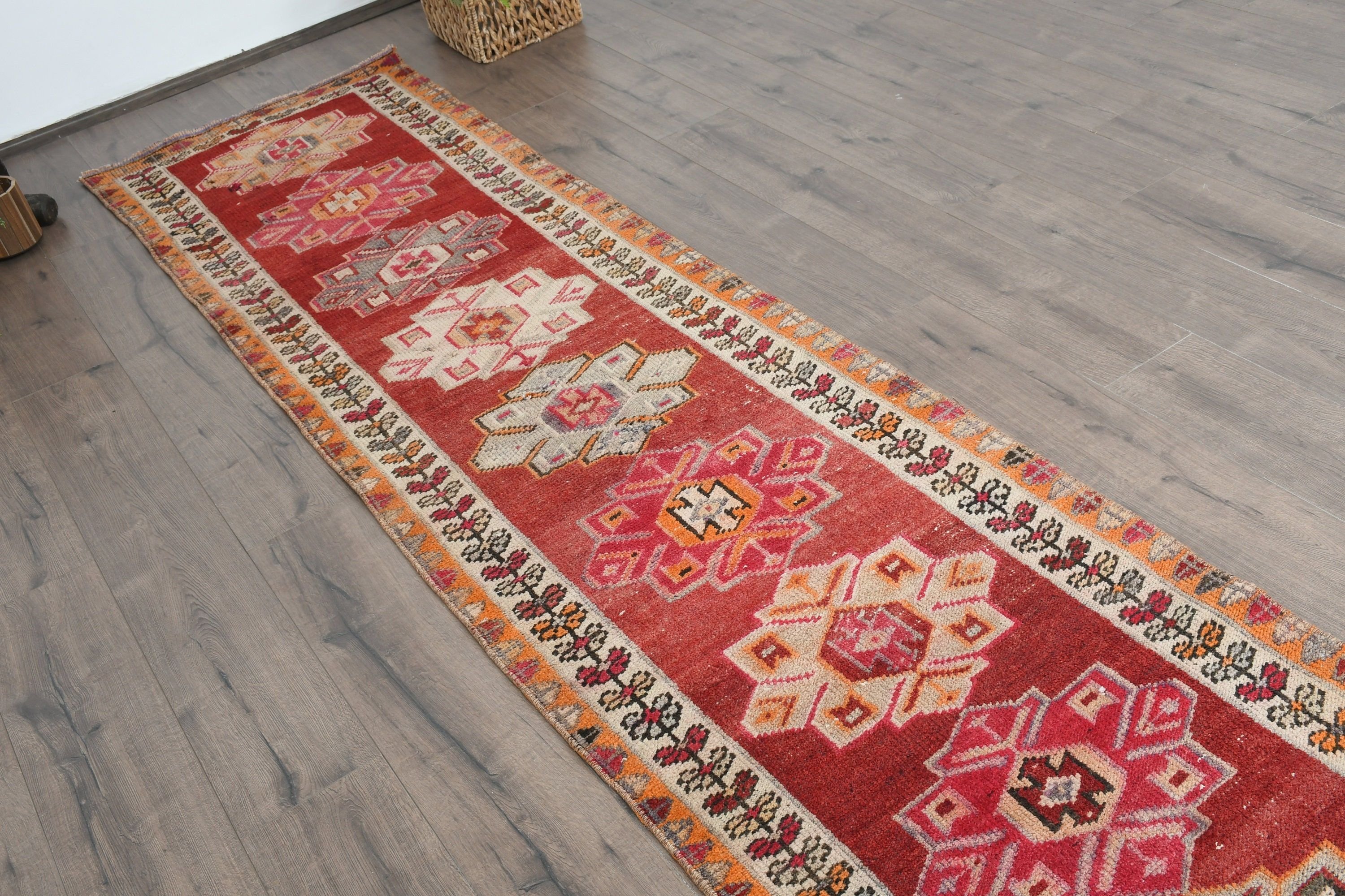 Cute Rug, Hallway Rug, 2.5x10.7 ft Runner Rug, Red Home Decor Rug, Vintage Rugs, Turkish Rug, Cool Rug, Rugs for Hallway, Home Decor Rug