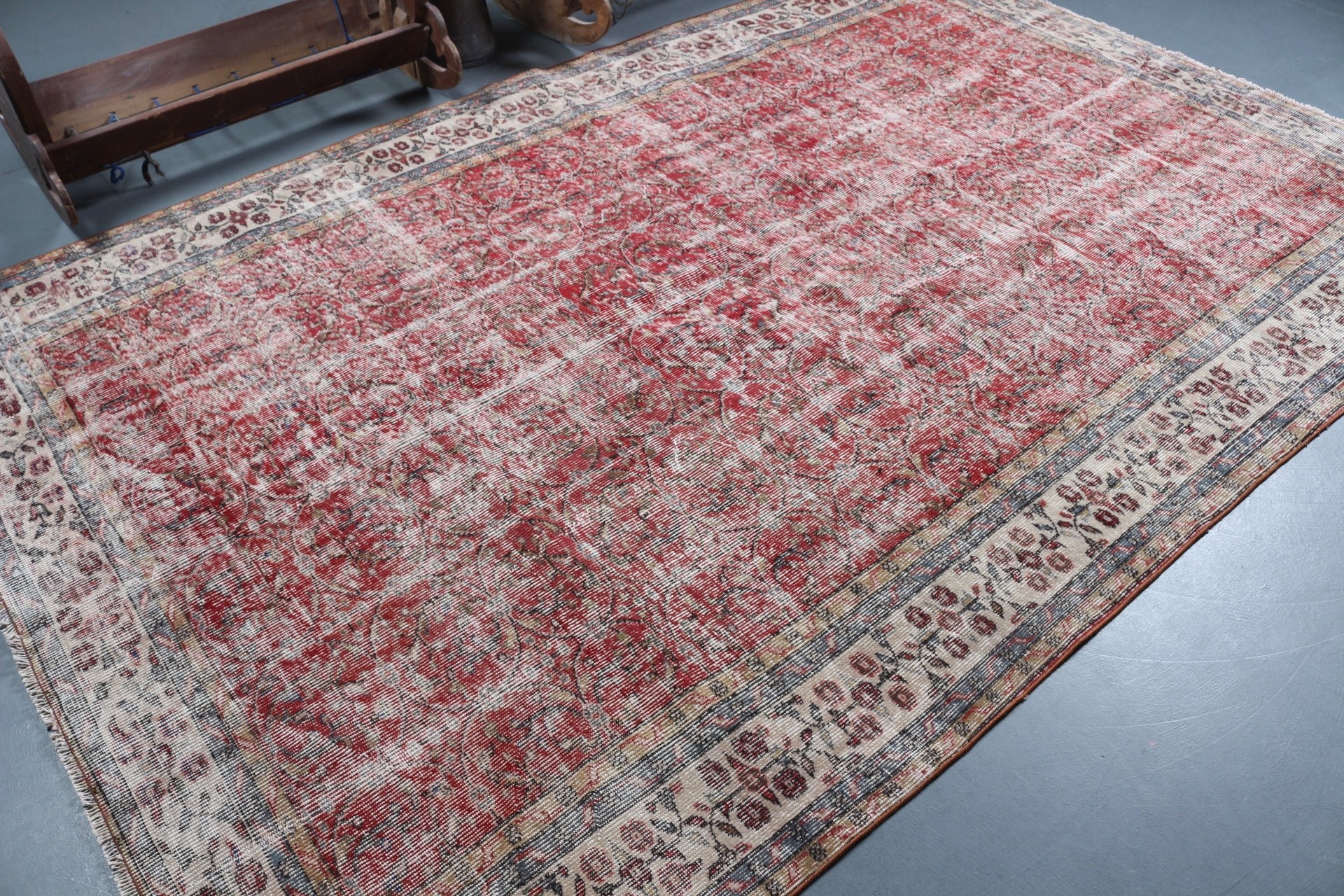 Mutfak Halısı, Oturma Odası Halıları, Türk Halısı, 6.6x10 ft Büyük Halılar, Vintage Dekor Halısı, Kırmızı Mutfak Halısı, Salon Halıları, Oushak Halısı, Vintage Halı