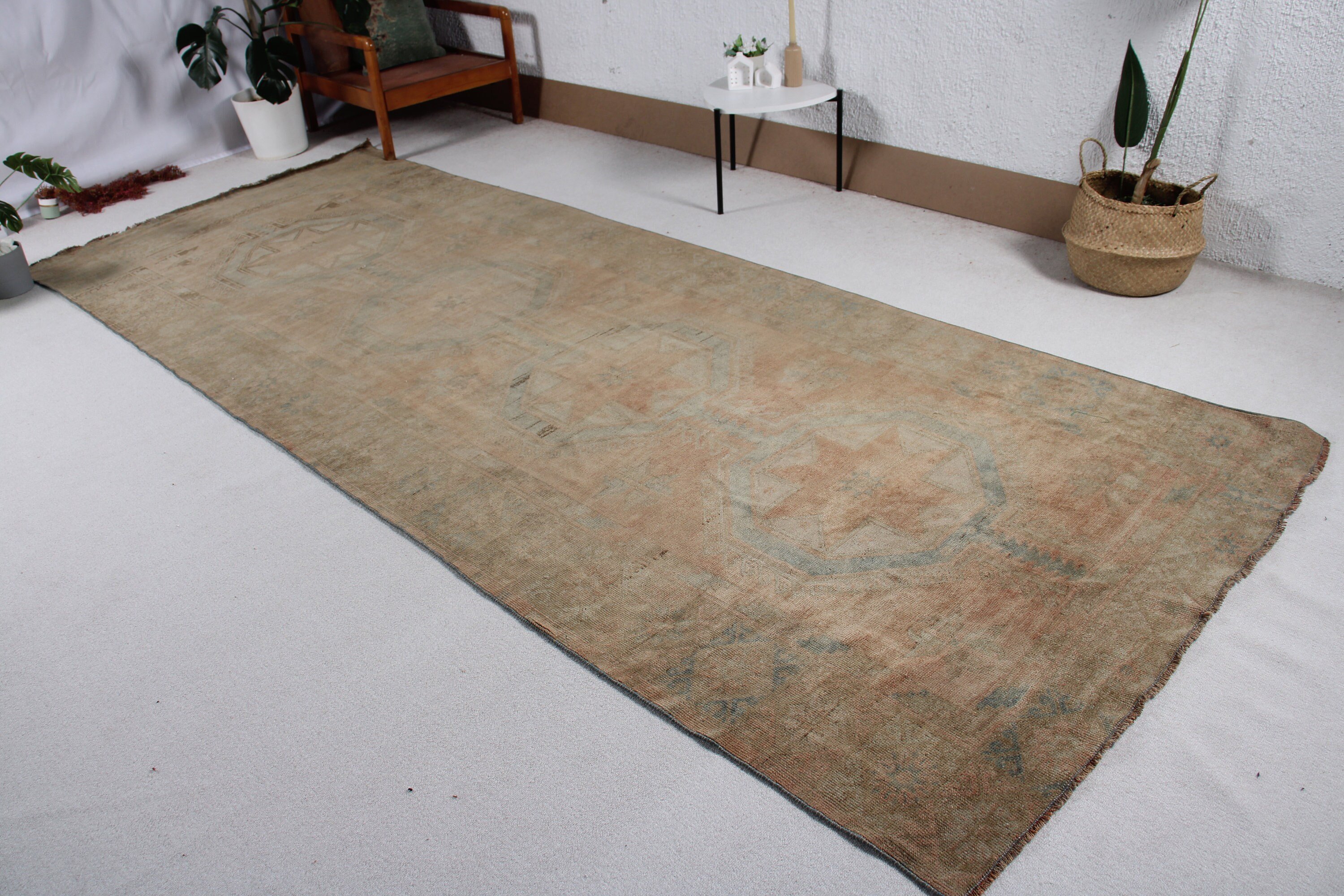 Vintage Halılar, Türk Halısı, Turuncu Fas Halısı, Oushak Halısı, Havalı Halı, 4,9x12,3 ft Koşucu Halıları, Uzun Yolluk Halıları, Uzun Koşucu Halıları