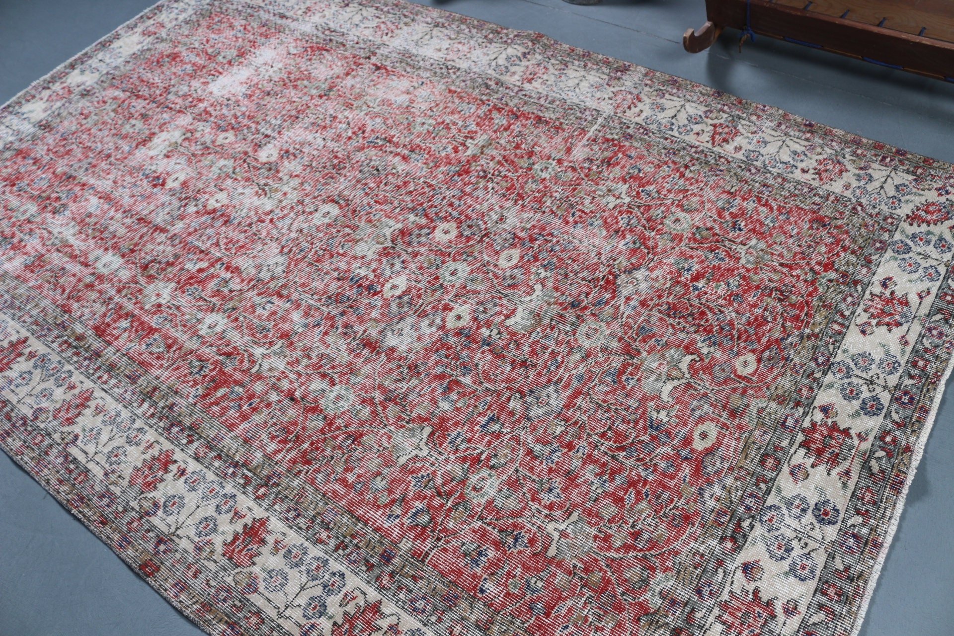 Salon Halısı, Ev Dekor Halıları, Türk Halıları, Kırmızı 5.8x9.2 ft Büyük Halı, Oturma Odası Halıları, Mutfak Halısı, Vintage Halı, El Yapımı Halılar