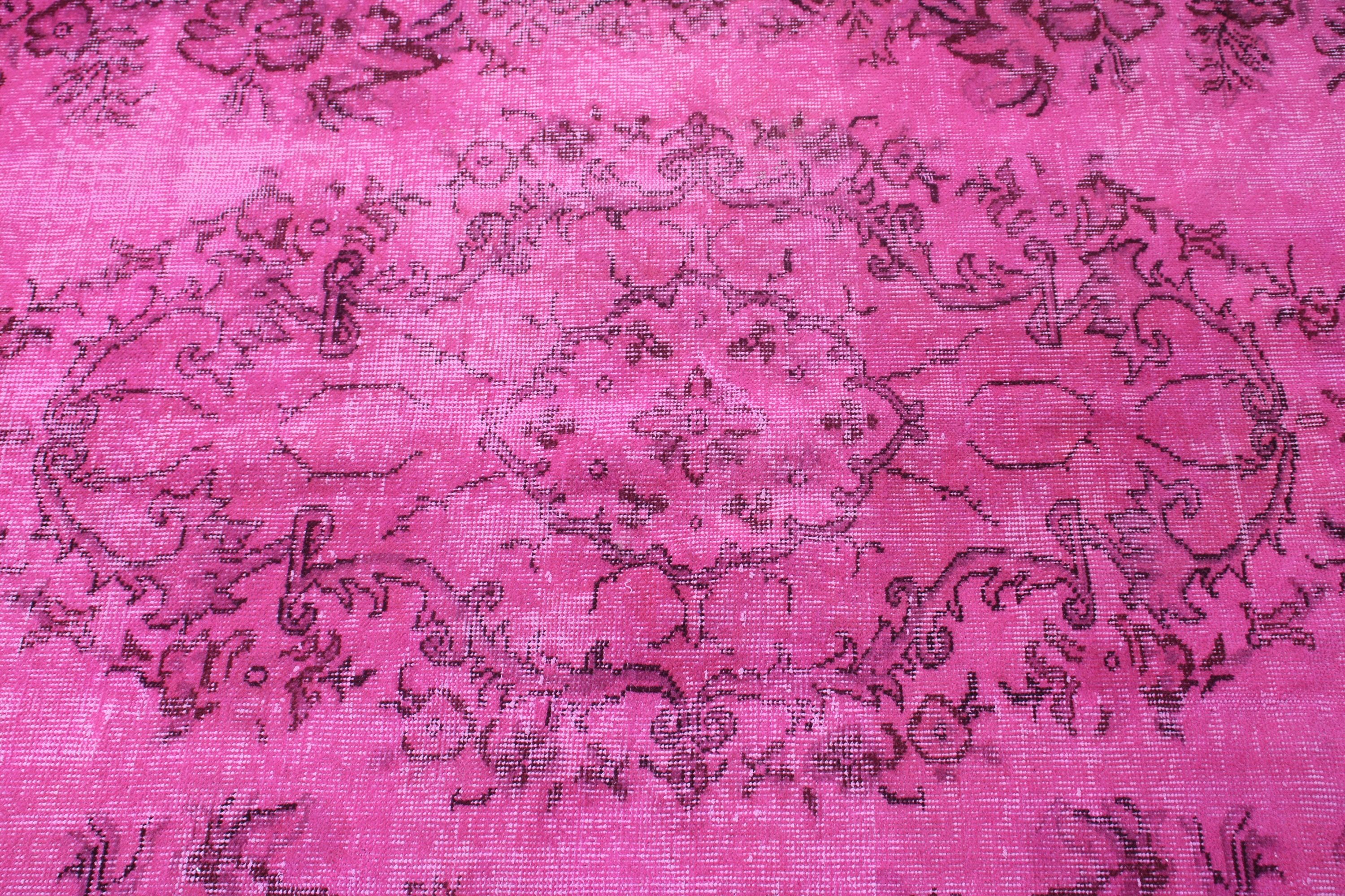 Oturma Odası Halısı, Pembe El Dokuma Halı, 5.8x9.5 ft Büyük Halı, Vintage Halı, Oushak Halı, Yemek Odası Halıları, Ev Dekor Halıları, Türk Halısı