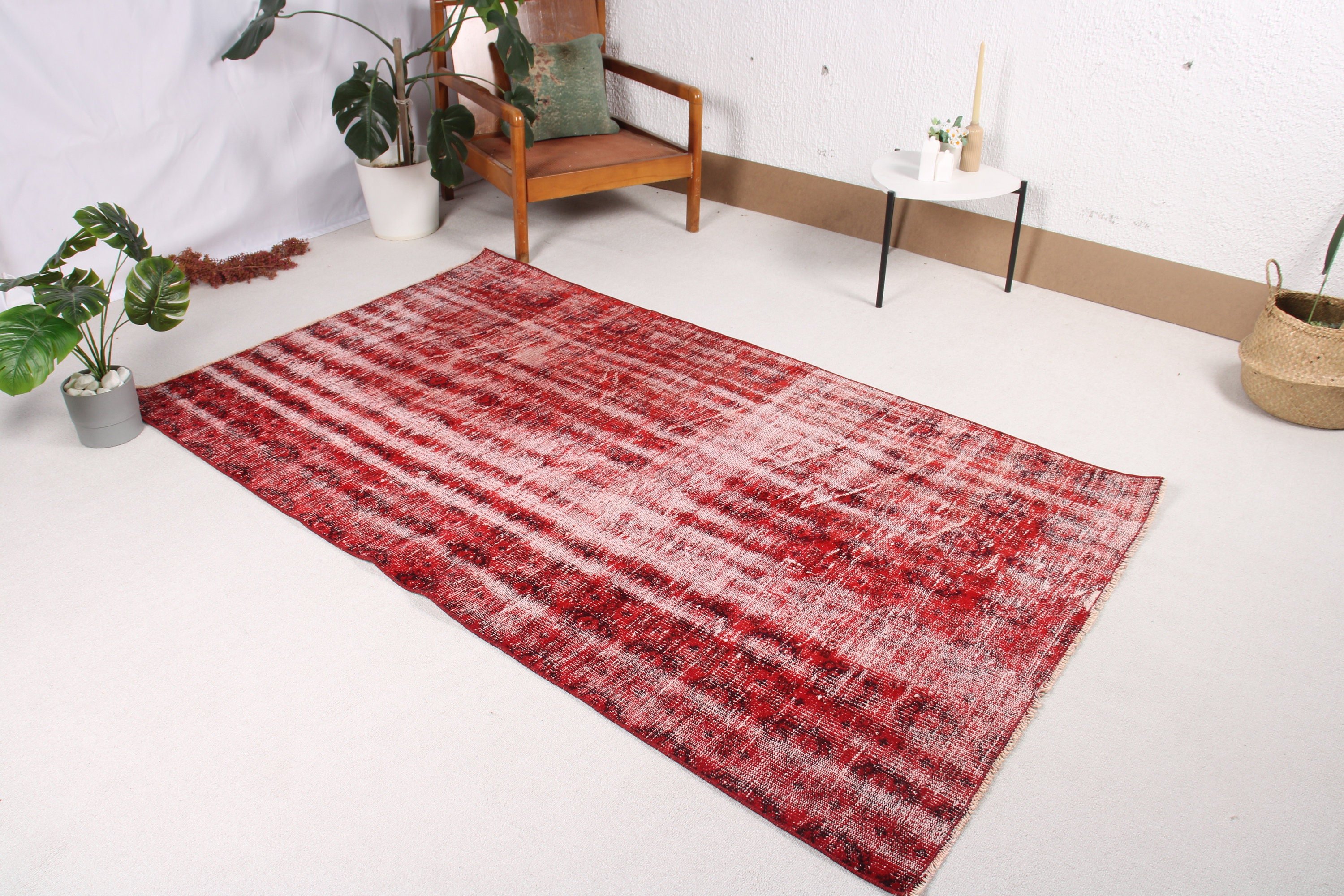 Luxury Rugs, Vintage Rug, Indoor Rug, Vintage Decor Rug, 4.3x7.3 ft Area Rugs, Flatweave Rug, Turkish Rugs, Red Statement Rug, Kitchen Rug