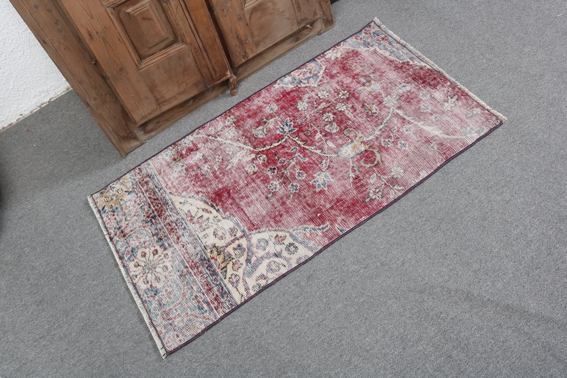 Wall Hanging Rug, Red Home Decor Rugs, Vintage Rugs, Boho Rugs, Rugs for Small Area, 2x3.6 ft Small Rugs, Kitchen Rugs, Turkish Rug