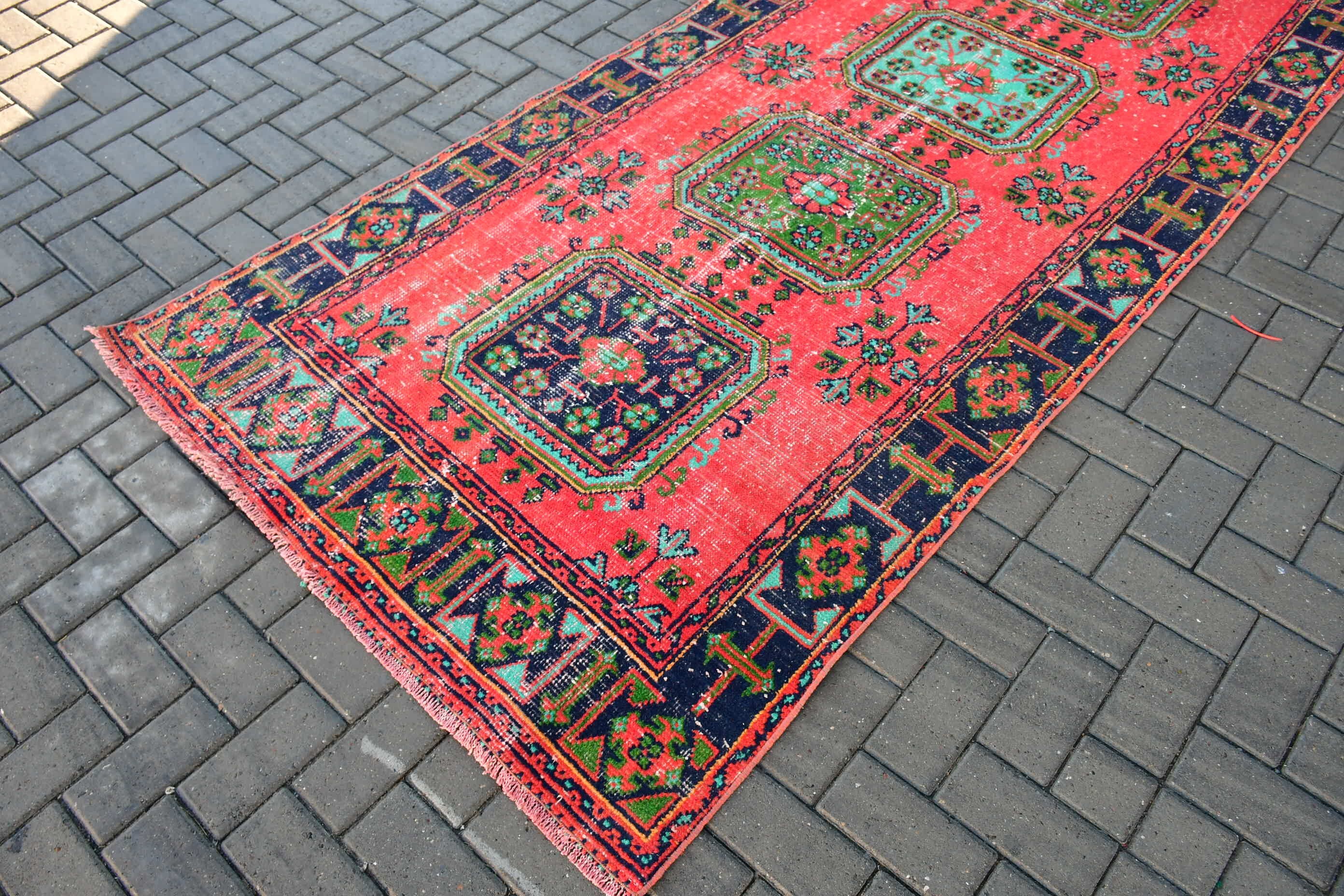 Oriental Rugs, 4.2x10.5 ft Runner Rugs, Corridor Rugs, Turkish Rug, Wool Rug, Hallway Rugs, Red Antique Rug, Vintage Rugs, Rugs for Runner