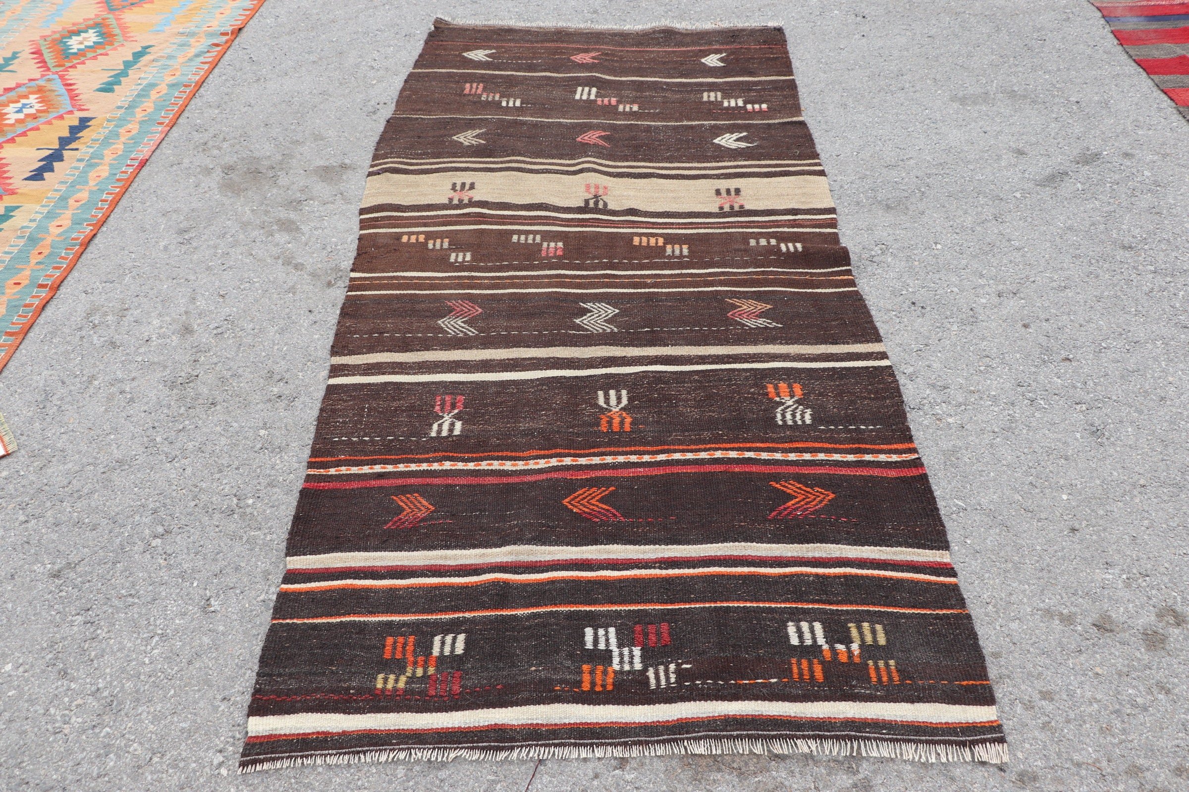 Türk Halısı, 3,5x7,2 ft Alan Halısı, Yer Halısı, Retro Halı, Kilim, Yemek Odası Halısı, Yün Halısı, Kahverengi Fas Halısı, Mutfak Halıları, Vintage Halı