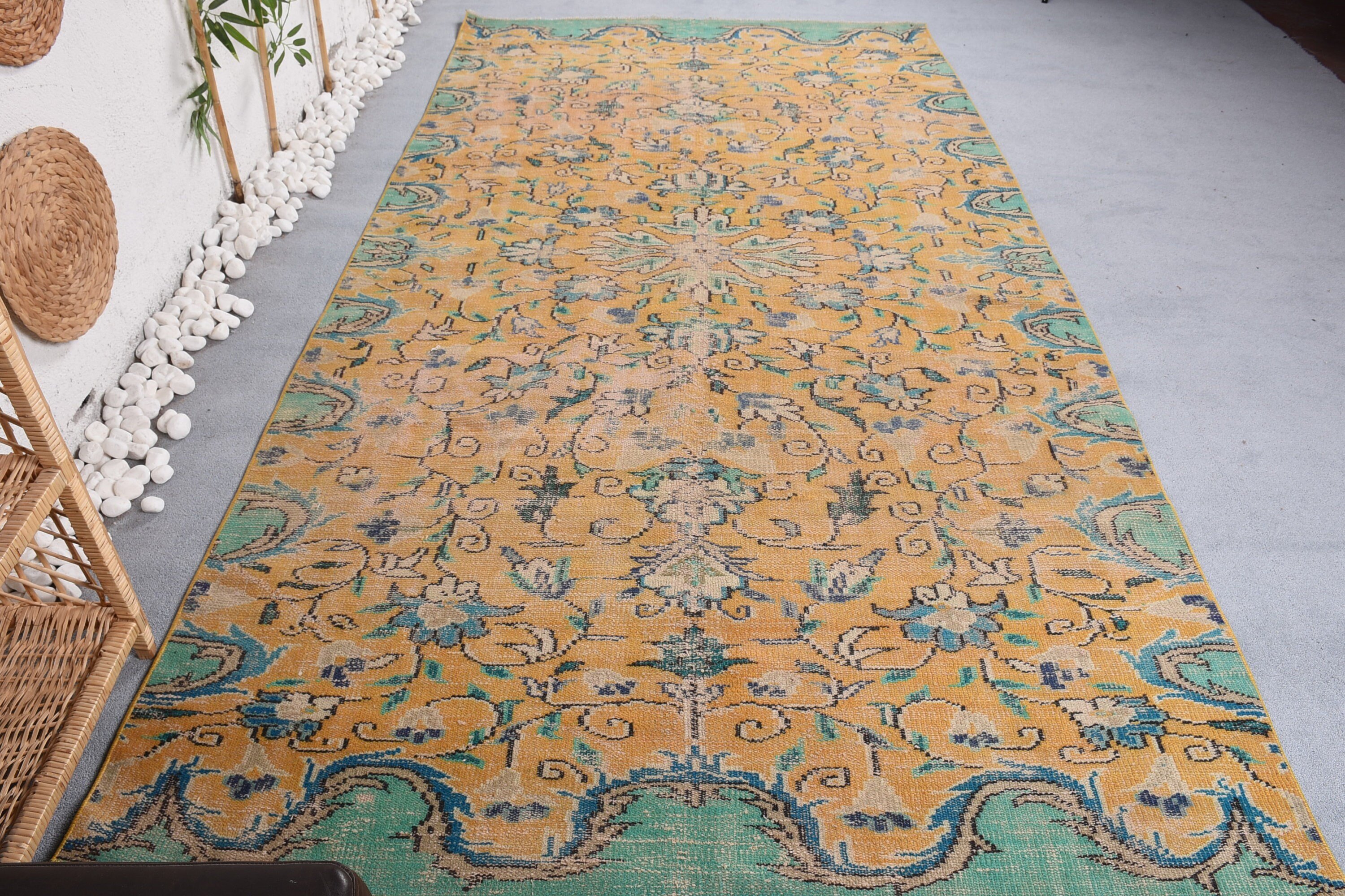 5.3x10.3 ft Large Rug, Yellow Floor Rug, Turkish Rugs, Vintage Rug, Bohemian Rug, Oriental Rug, Oushak Rug, Living Room Rug, Bedroom Rug