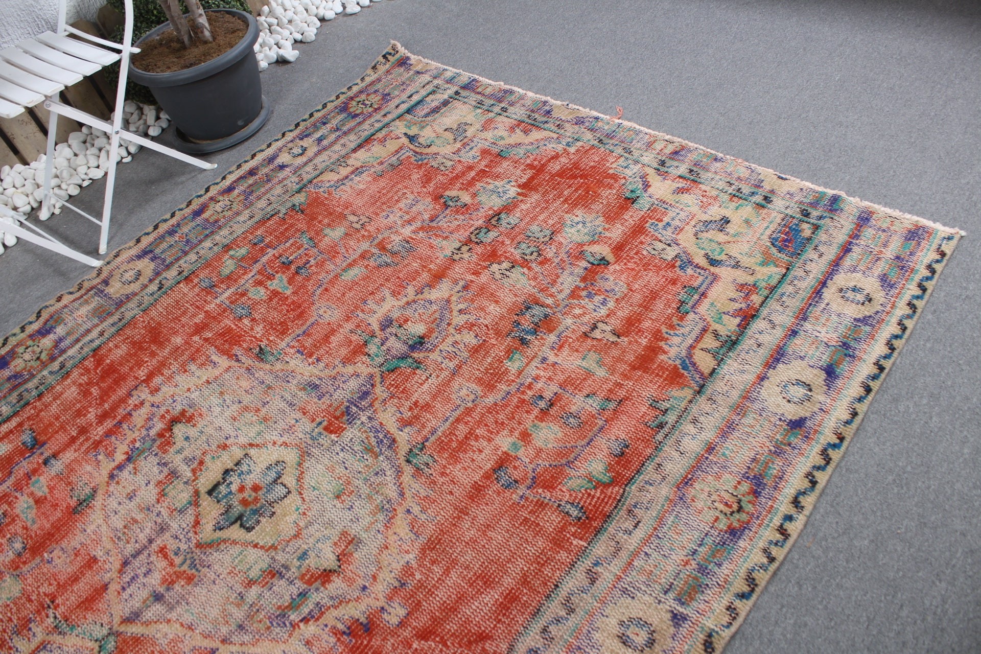 Turkish Rug, Living Room Rugs, Oushak Rug, Red Cool Rug, Antique Rug, 6.1x8.9 ft Large Rug, Vintage Rug, Dining Room Rug, Natural Rug