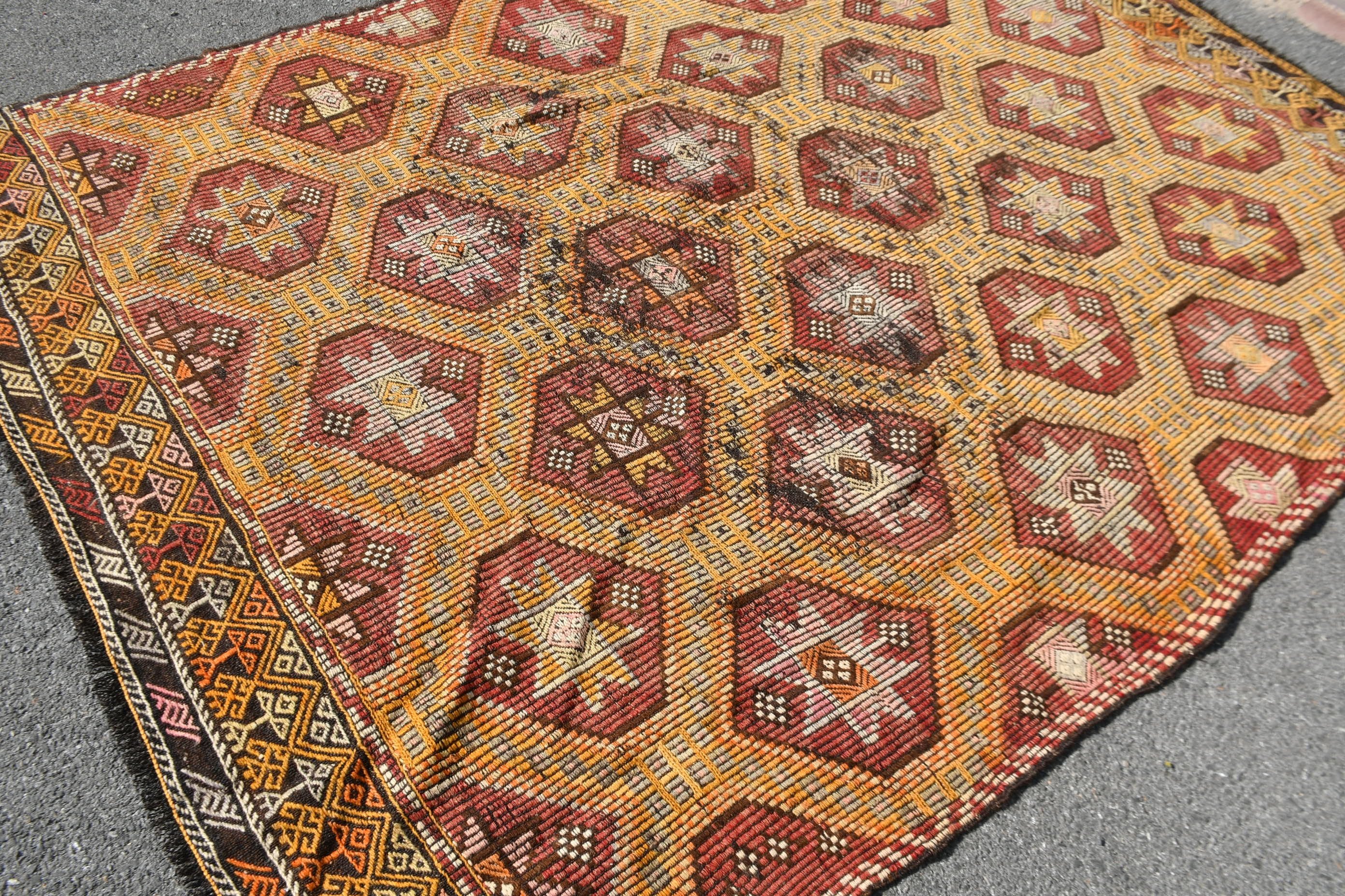 Vintage Rugs, Turkish Rugs, Cool Rug, Kilim, Bedroom Rug, Yellow Oushak Rugs, 6.2x8.4 ft Large Rug, Living Room Rugs, Dining Room Rug