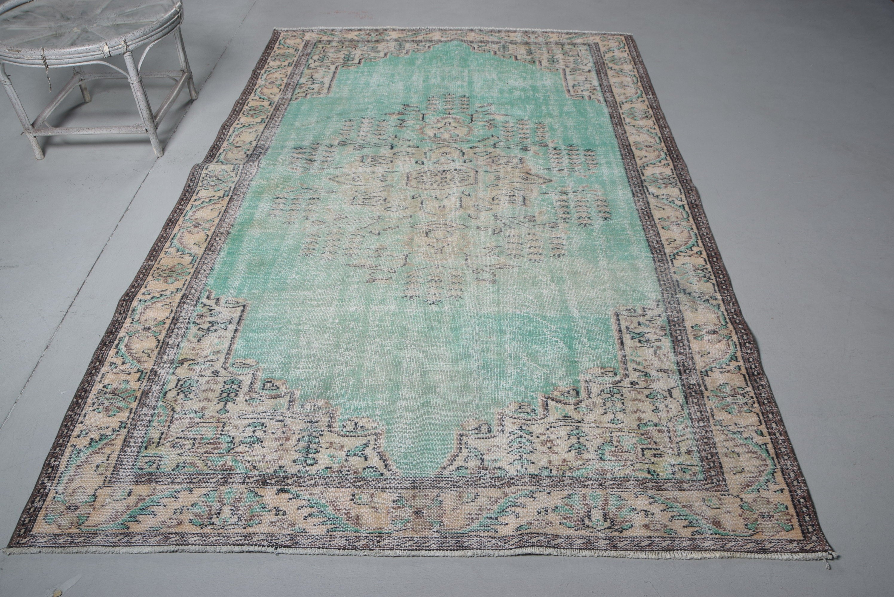 Living Room Rug, Oushak Rugs, Bedroom Rugs, 5.7x9.1 ft Large Rugs, Turkish Rugs, Green Oushak Rug, Art Rug, Rugs for Salon, Vintage Rug