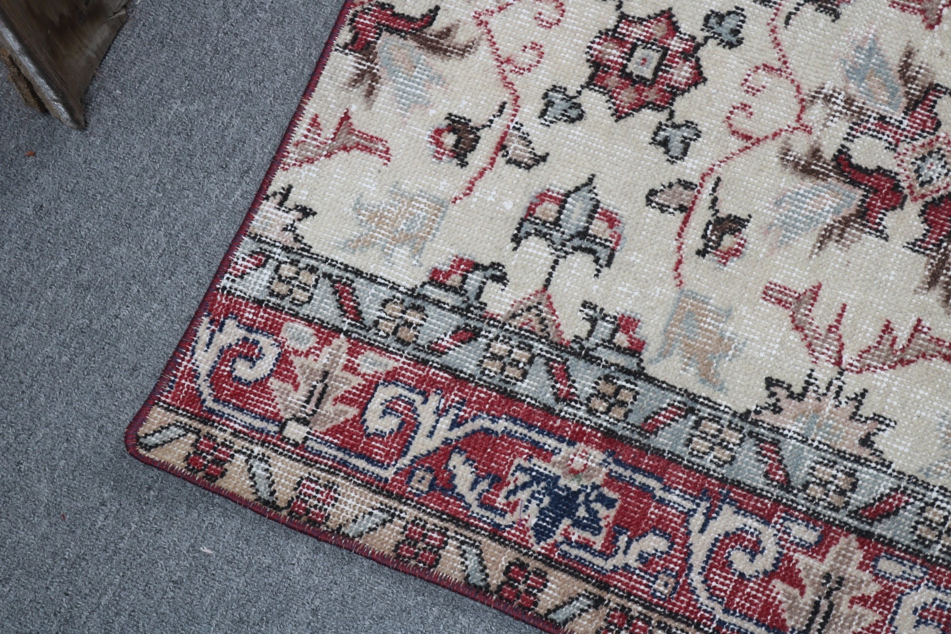 Vintage Halı, Kapı Paspas Halıları, Küçük Vintage Halılar, Fas Halısı, Türk Halısı, Ev Dekor Halıları, 1.6x3.6 ft Küçük Halılar, Bej Boho Halı